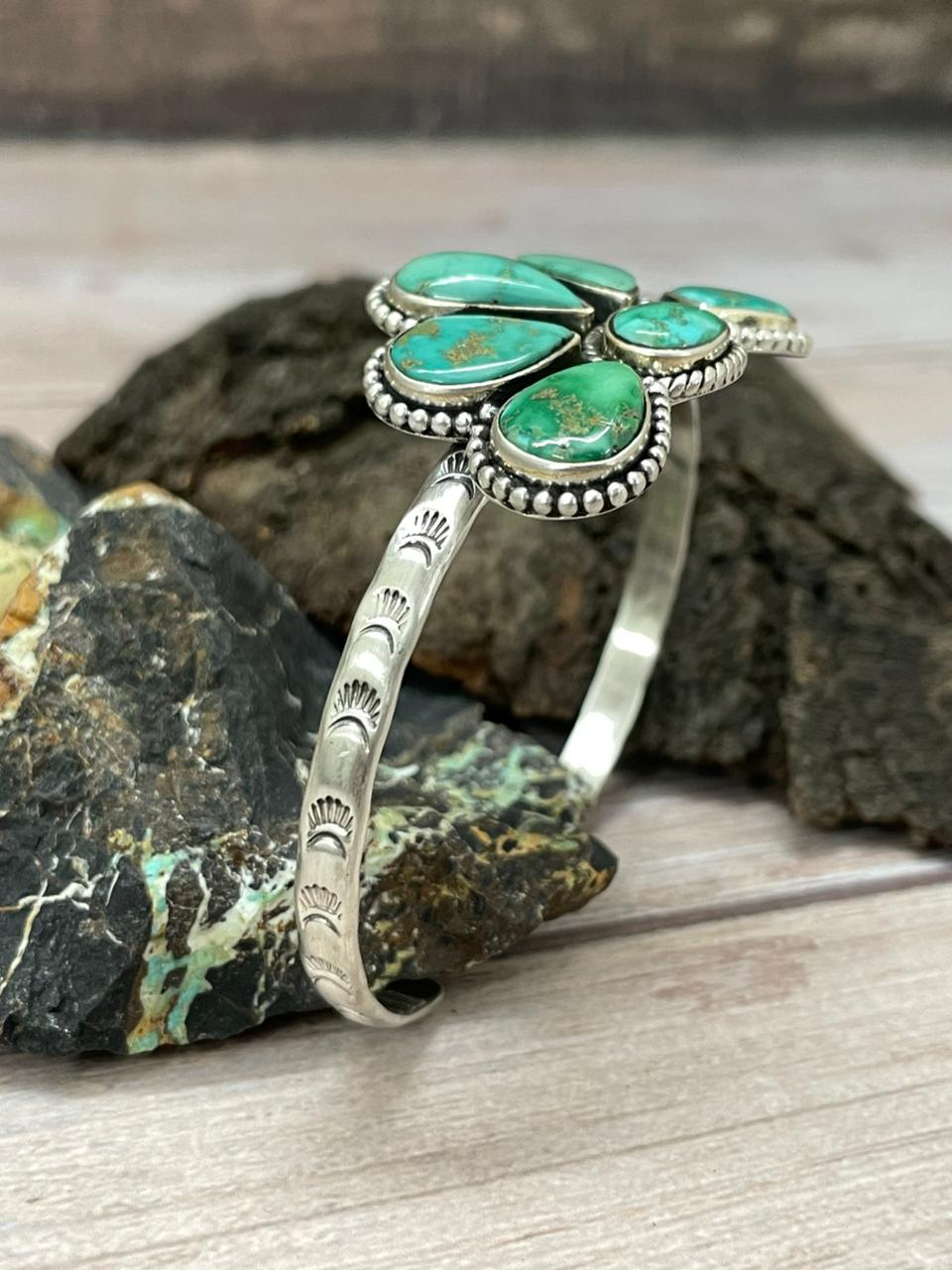 Handmade Sterling Silver Emerald Valley Turquoise Cuff Bracelet "Signed Nizhoni"