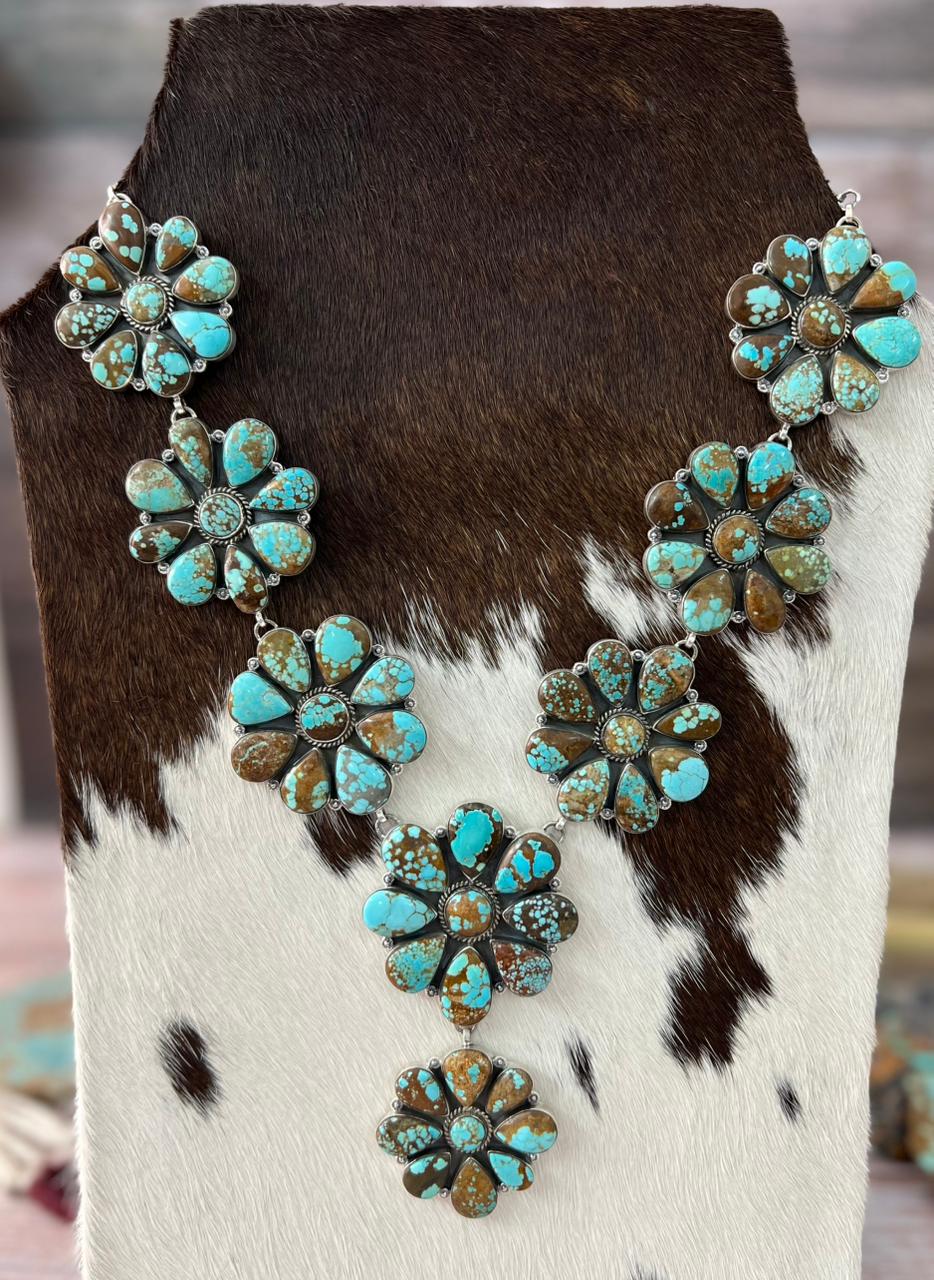 Handmade Sterling Silver Number 8 Turquoise Necklace "Signed Nizhoni"