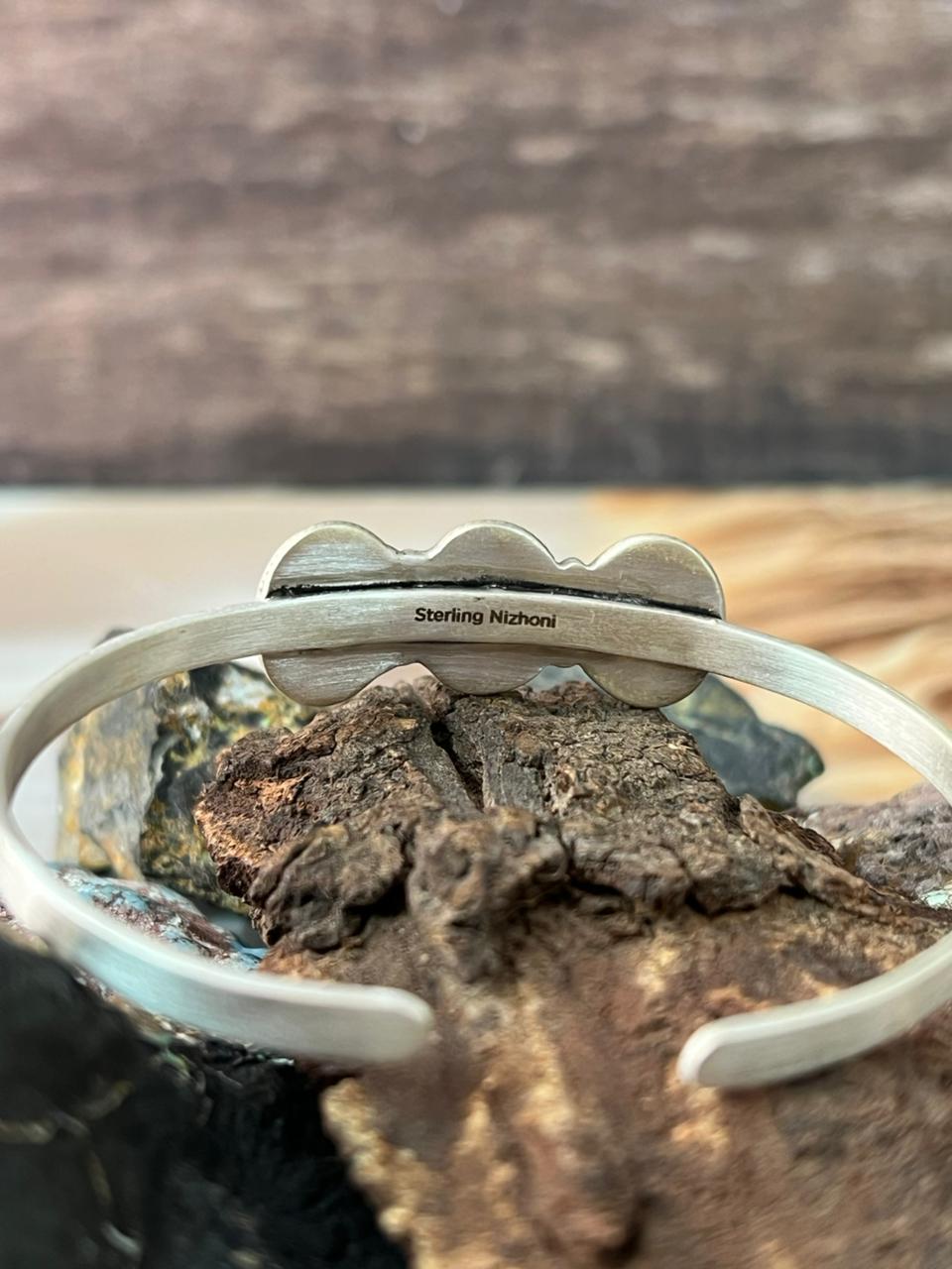 Handmade Sterling Silver Golden Hills Turquoise Bracelet "Signed Nizhoni"