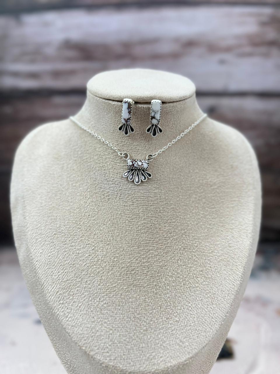 Handmade Sterling Silver Wildhorse Magnesite Necklace Earrings Set "Signed Nizhoni"