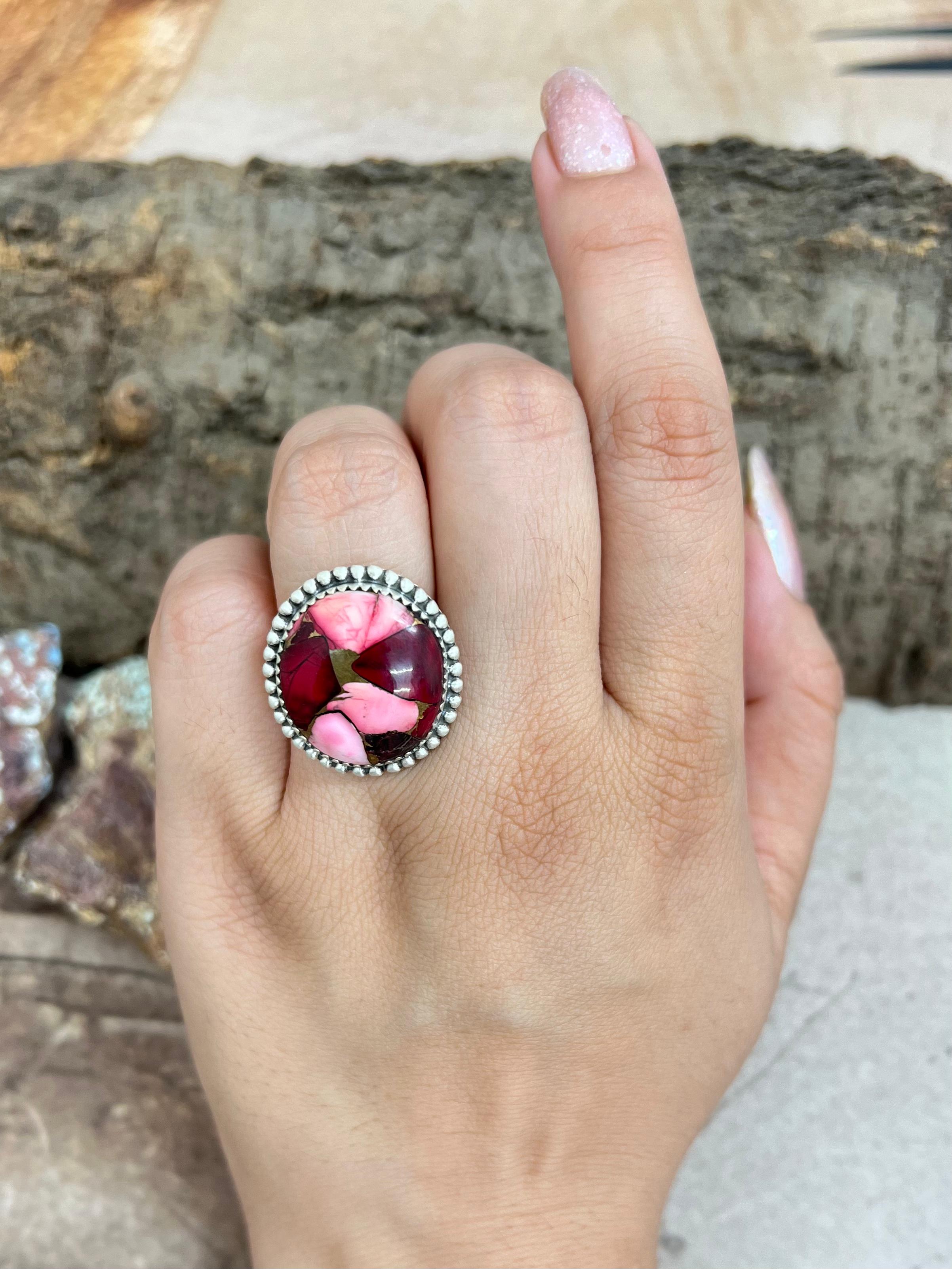 Handmade Sterling Silver Dahlia Rose Adjustable Ring with Signed Nizhoni