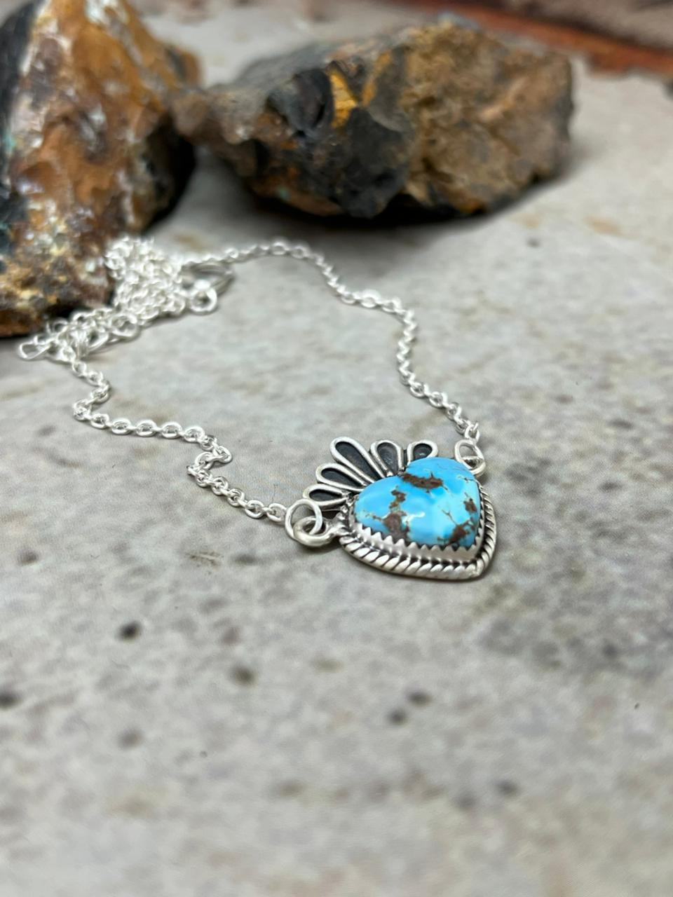 Handmade Sterling Silver Golden Hills Turquoise Necklace "Signed Nizhoni"