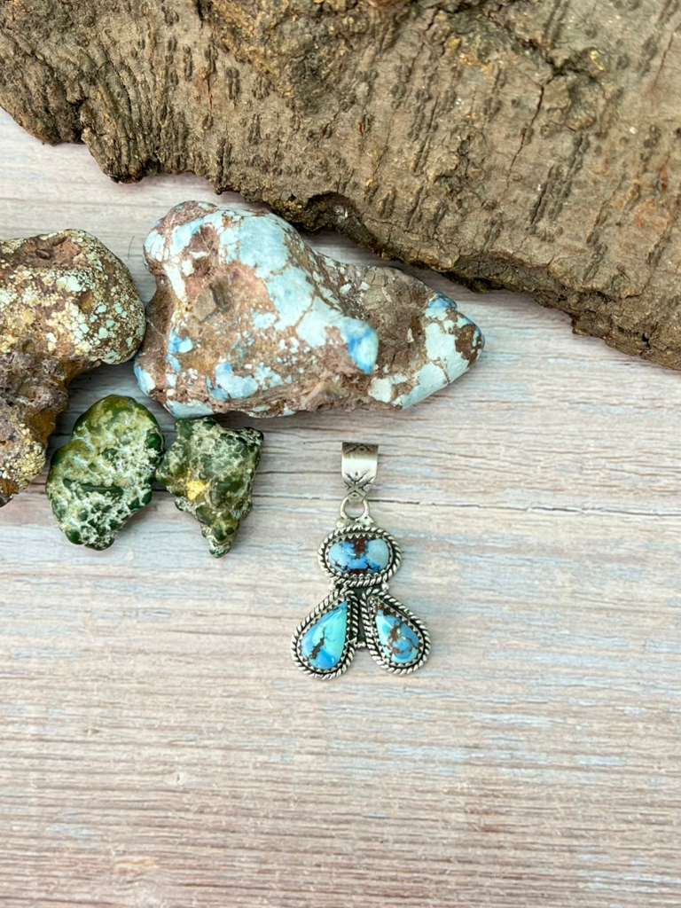 Handmade Sterling Silver Golden Hills Turquoise Pendant with Signed Nizhoni