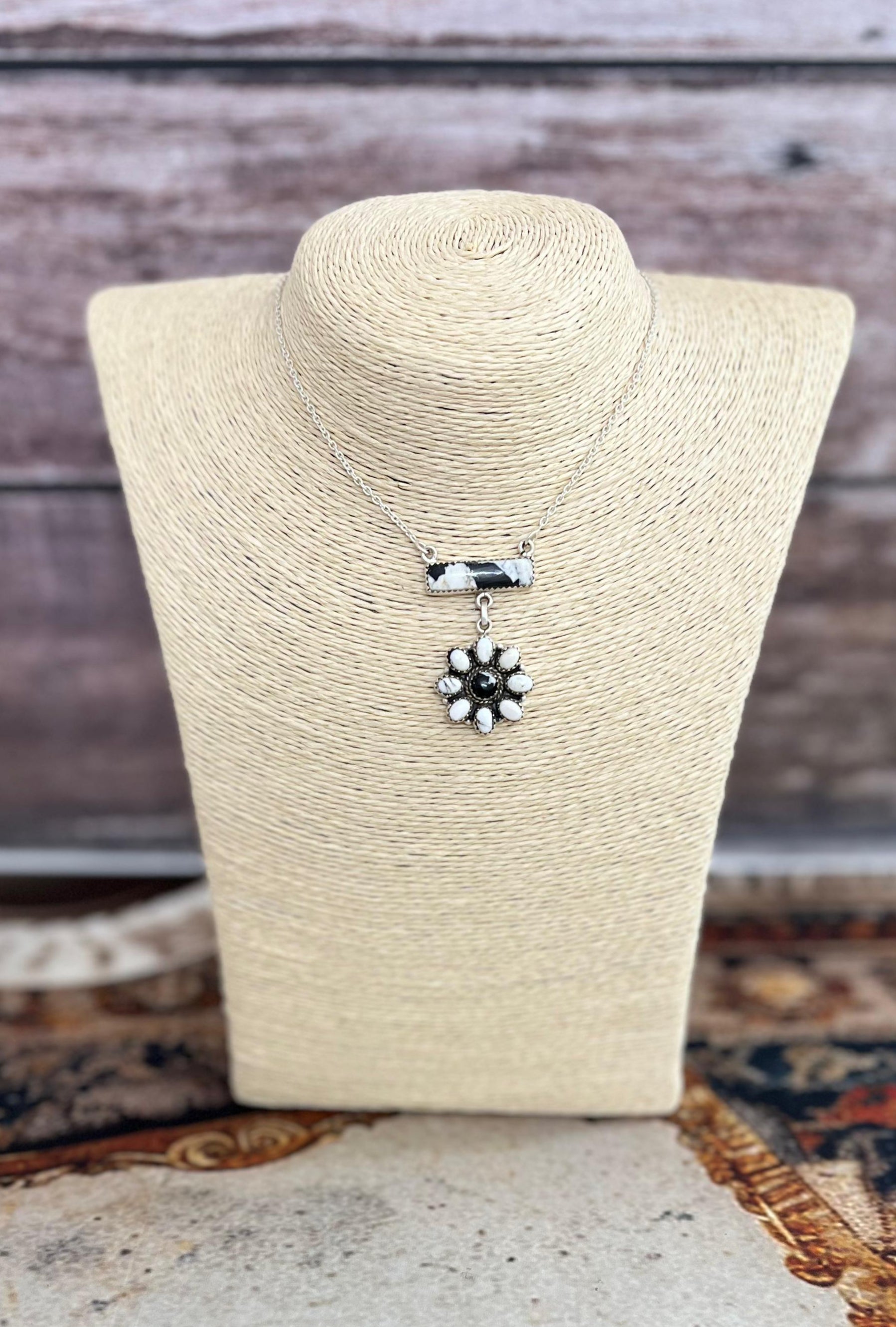 Handmade Sterling Silver White Buffalo Necklace with Signed Nizhoni (1)