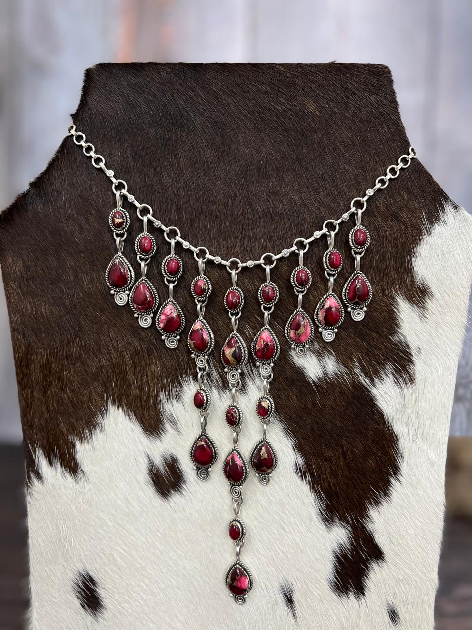 Handmade Sterling Silver Multi Stone Necklace with Signed Nizhoni