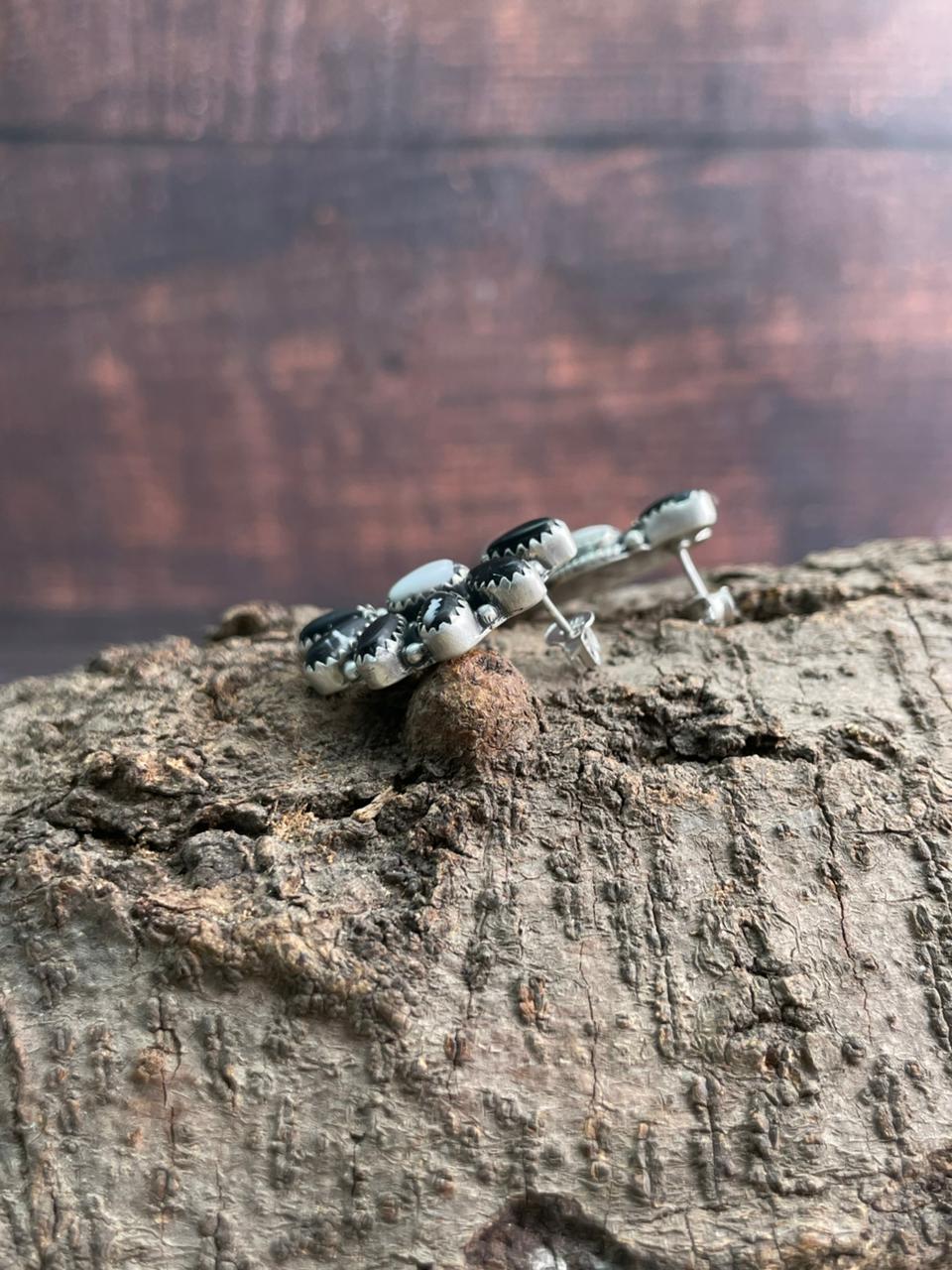 Handmade Sterling Silver White Buffalo Post Studs Earrings "Signed Nizhoni"