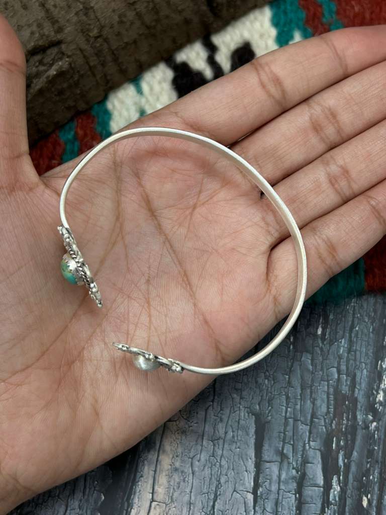 Handmade Sterling Silver Kingman Turquoise Bracelet with Signed Nizhoni