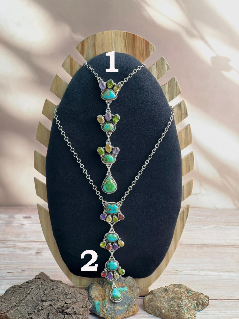 Handmade Sterling Silver Sonoran with Cut Stone Necklace "Signed Nizhoni"