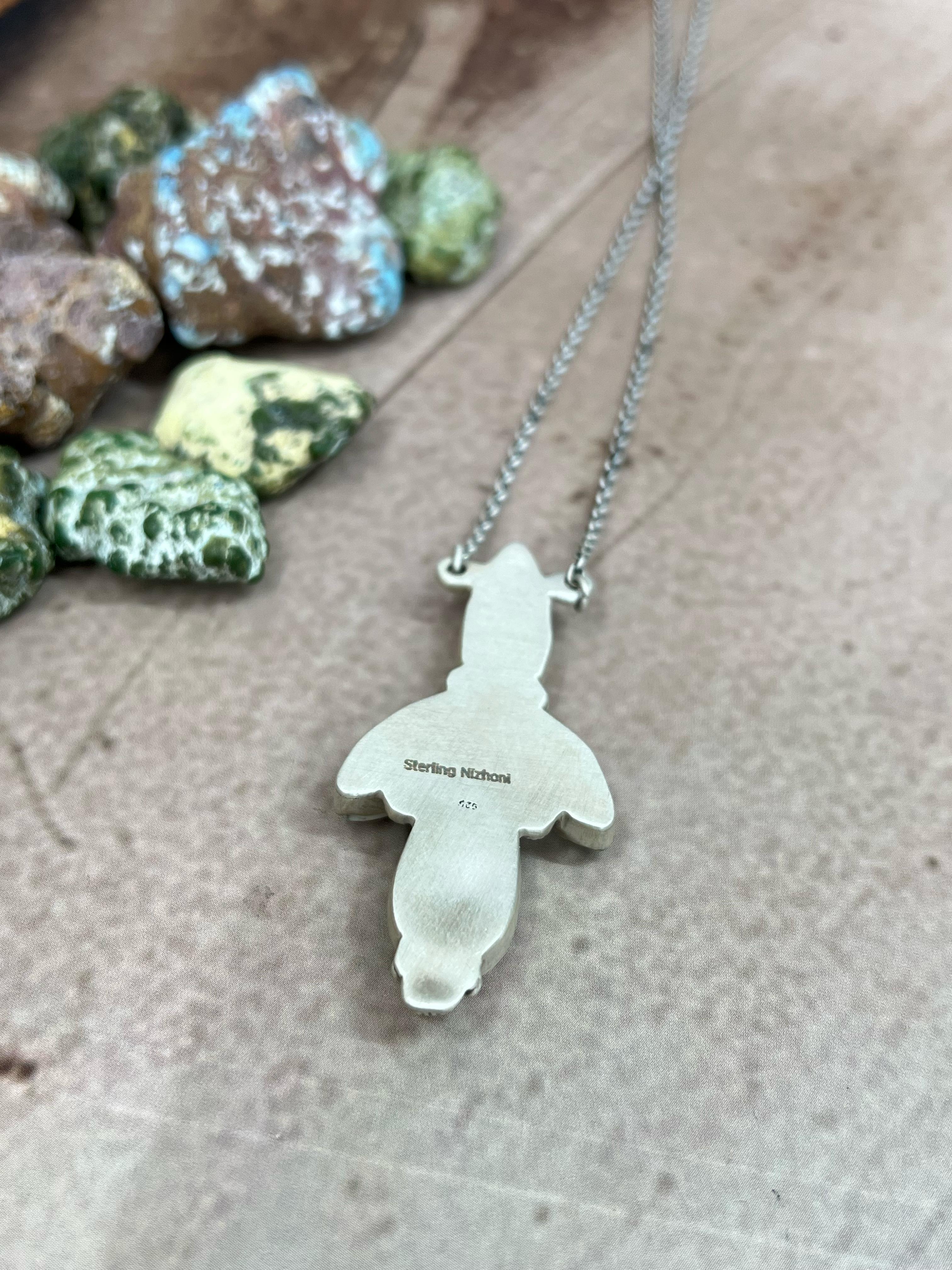 Handmade Sterling Silver White Buffalo Turquoise Necklace with Signed Nizhoni (5)
