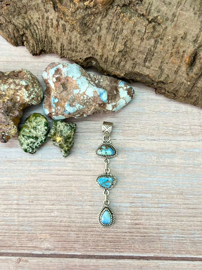 Handmade Sterling Silver Golden Hills Turquoise Pendant with Signed Nizhoni