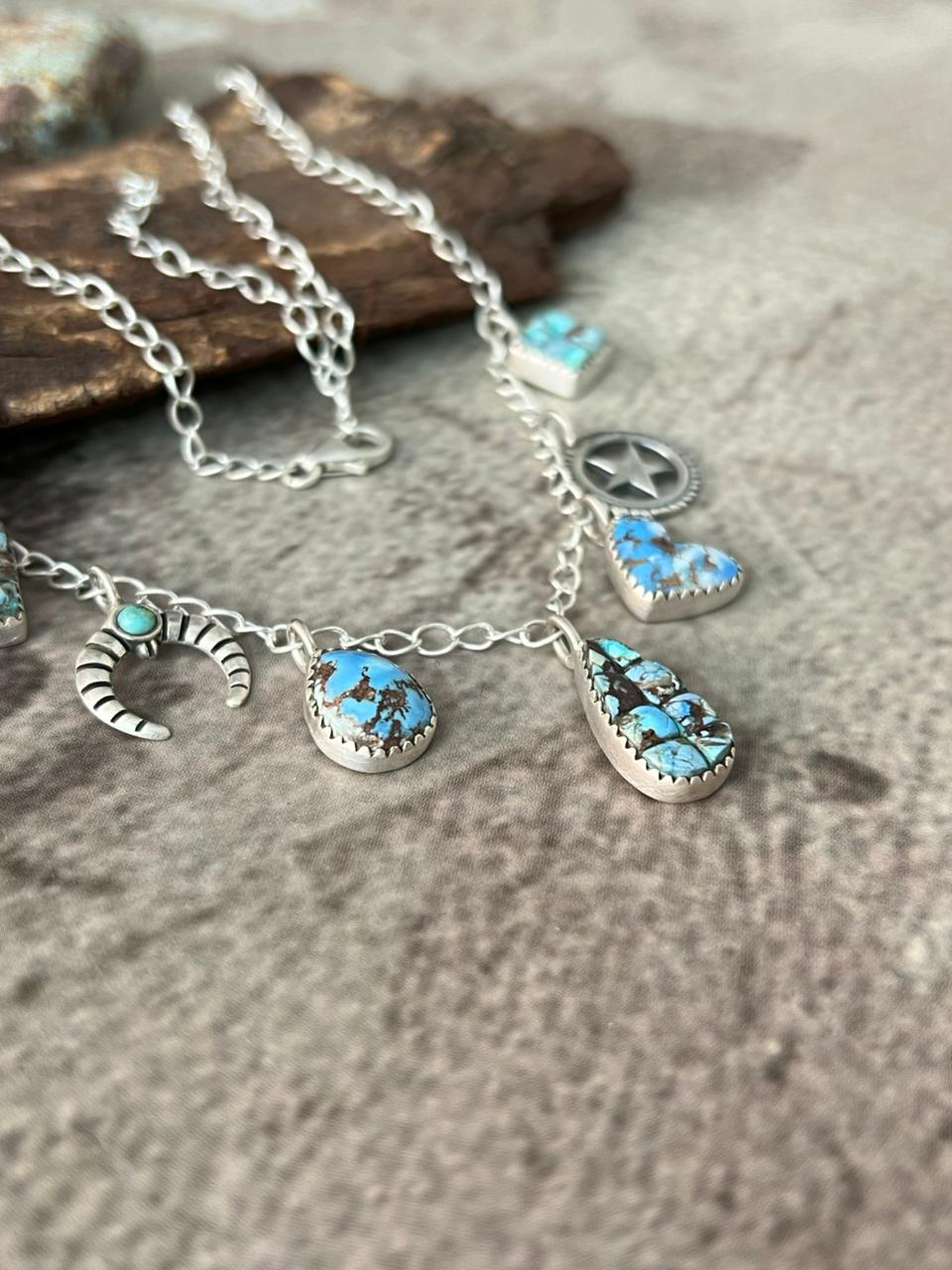 Handmade Sterling Silver 'Golden Hills Turquoise Cobble Collection' Necklace "Signed Nizhoni"