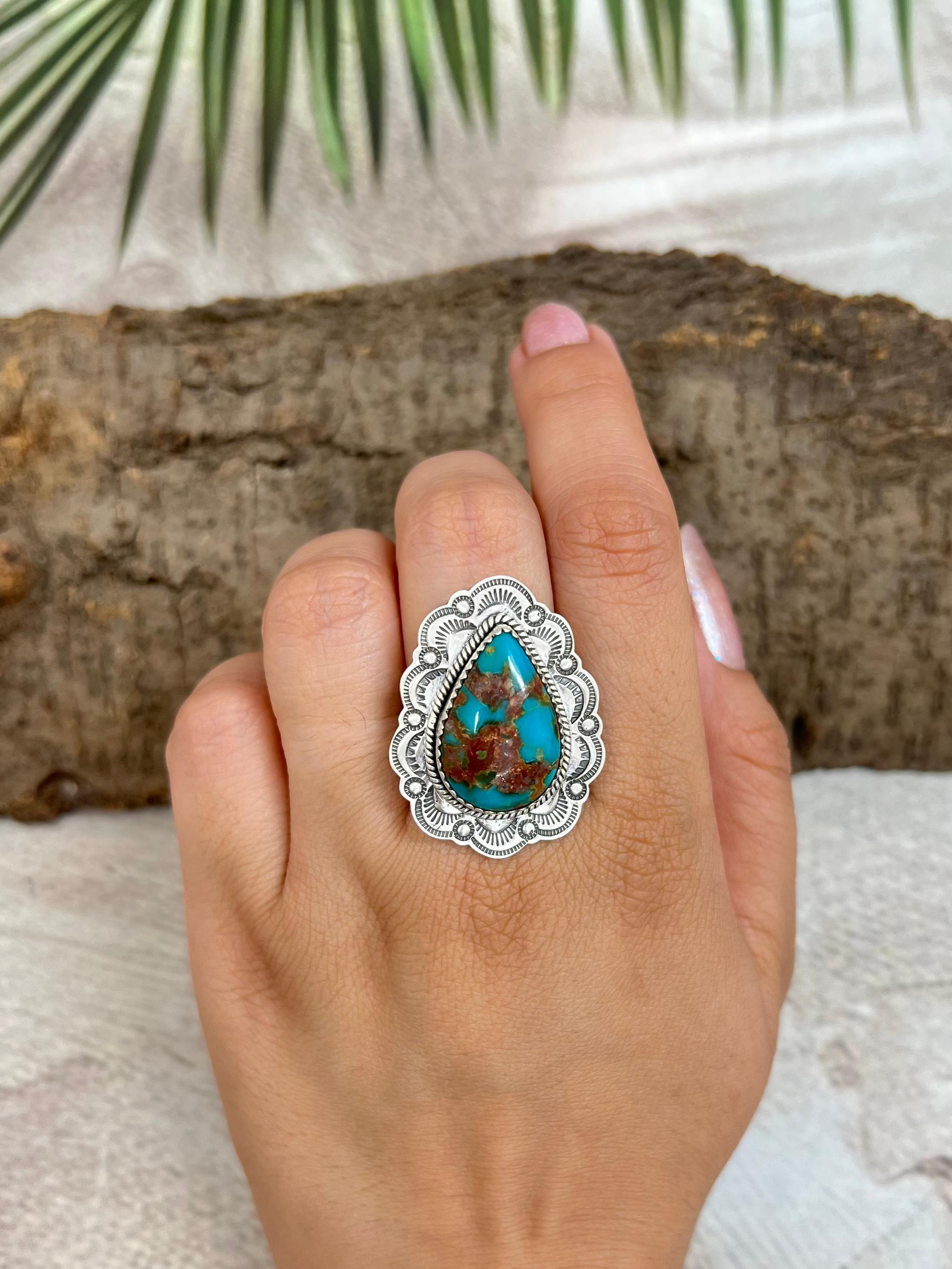 Handmade Sterling Silver Hardy Pit Adjustable Ring with Signed Nizhoni