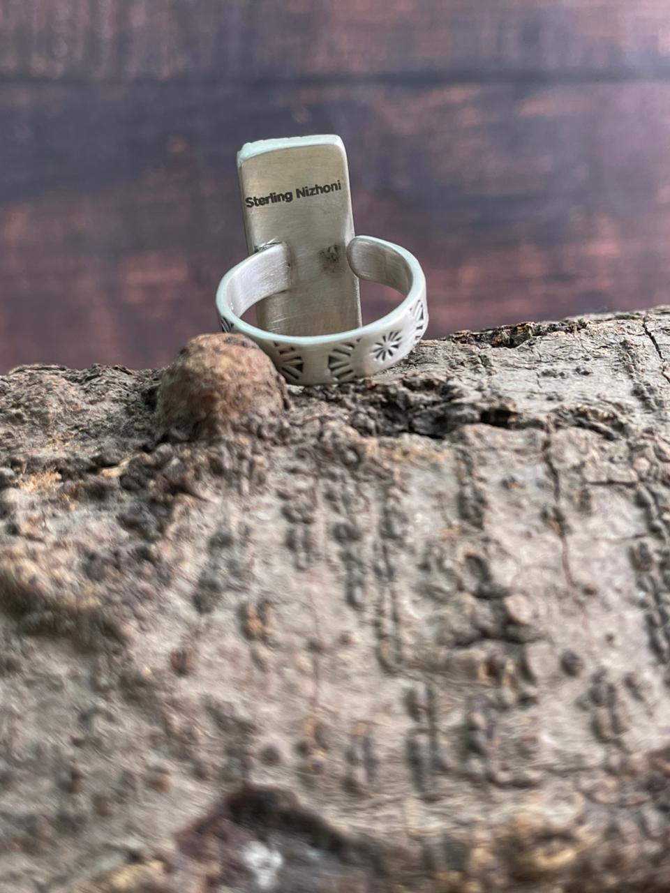 Handmade Sterling Silver Kingman Turquoise Adjustable Ring "Signed Nizhoni"