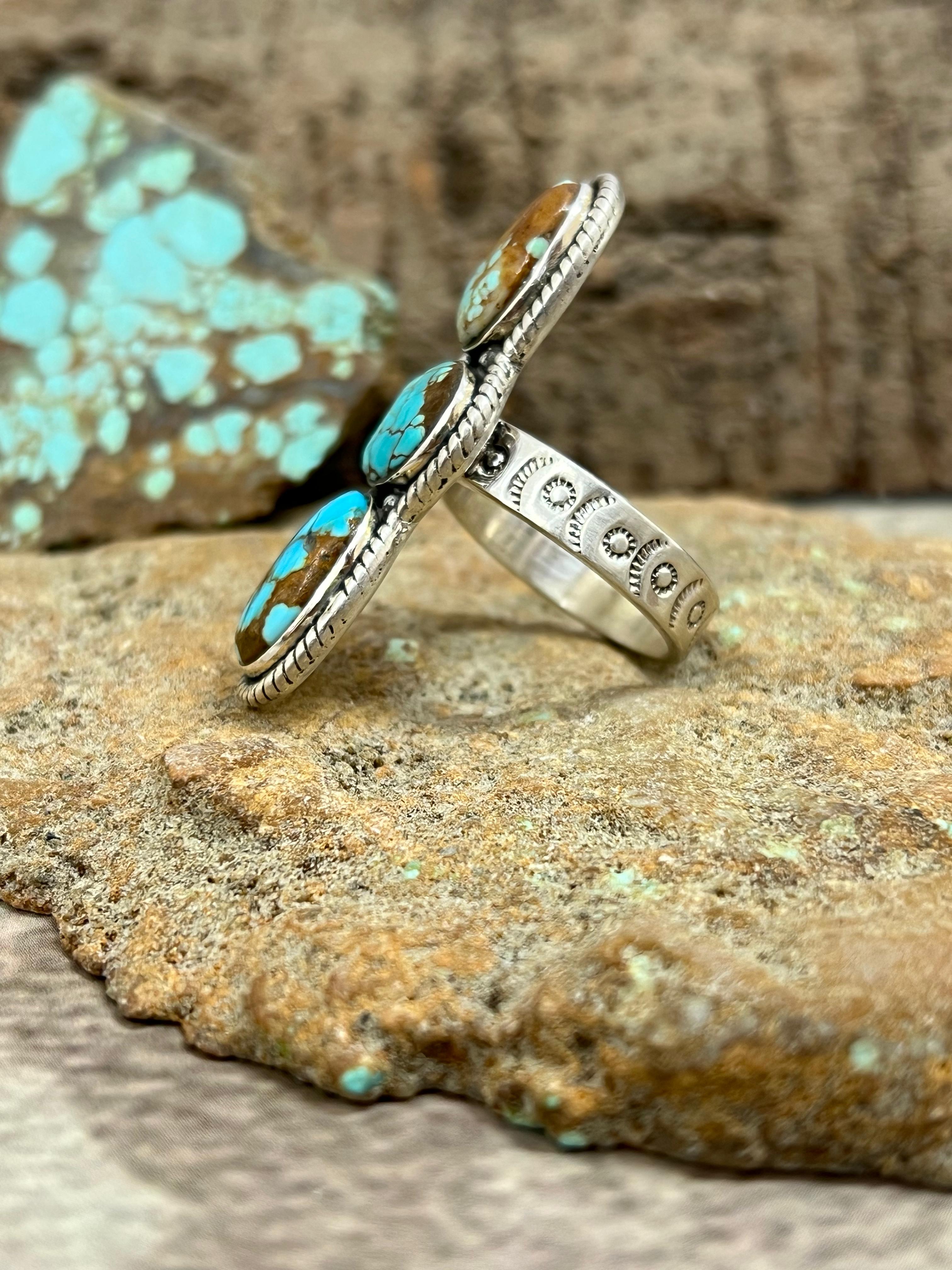 Handmade Sterling Silver Number 8 Turquoise Adjustable Ring with Signed Nizhoni