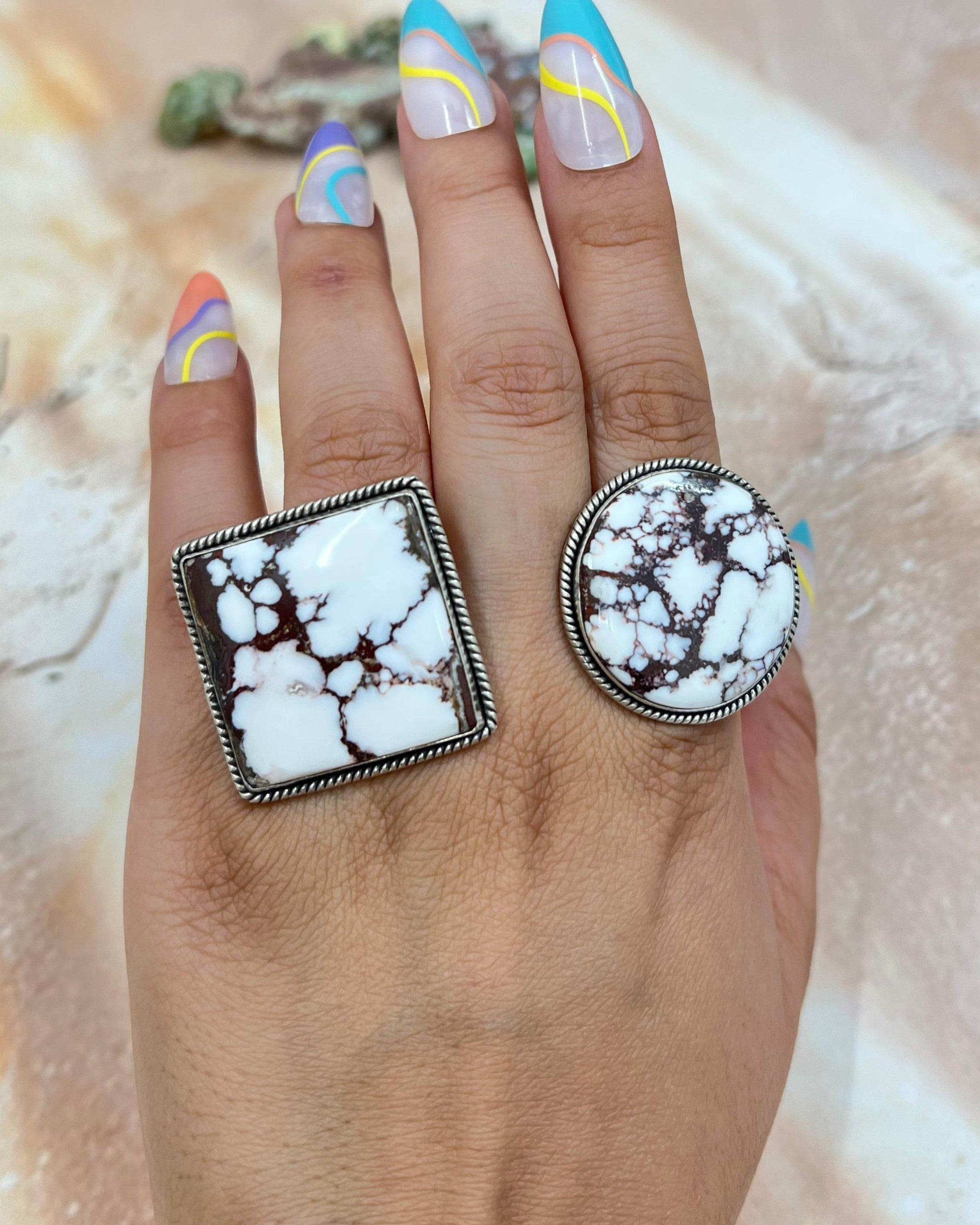 Handmade Sterling Silver Wild Horse Turquoise Adjustable lRing with Signed Nizhoni