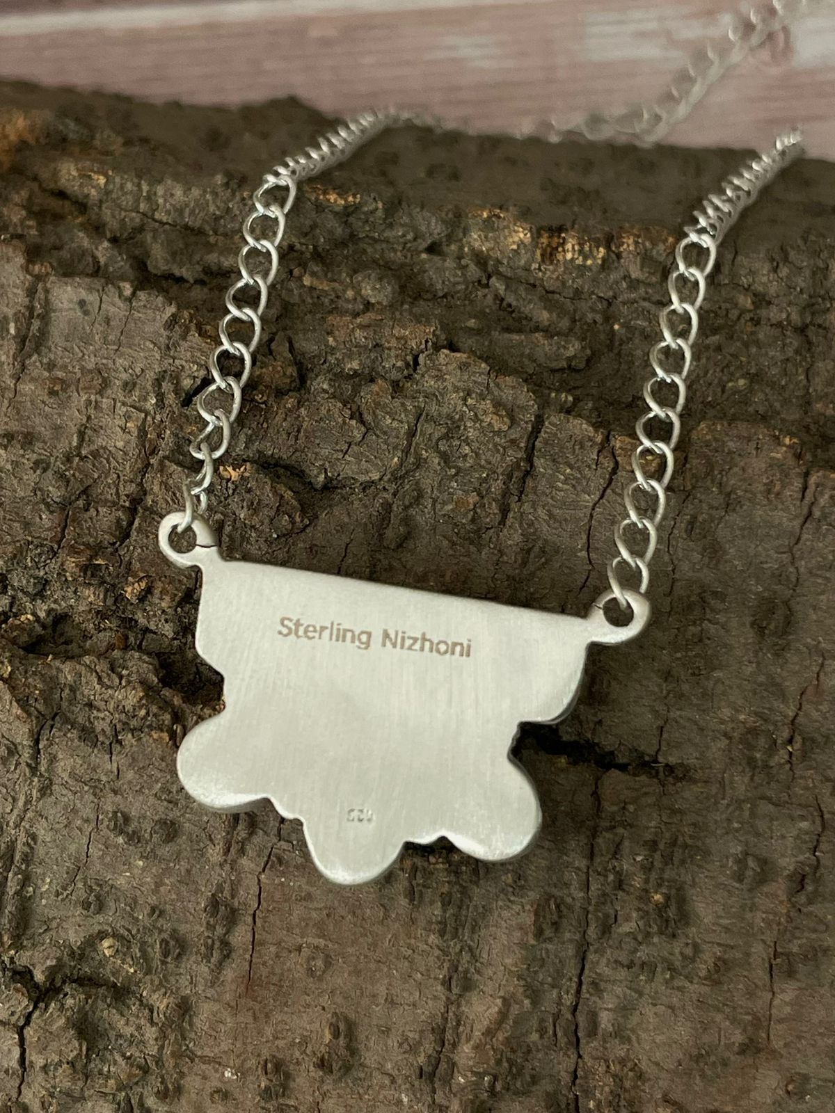 Handmade Sterling Silver Dahlia Rose with Emerald Valley Turquoise Necklace "Signed Nizhoni"