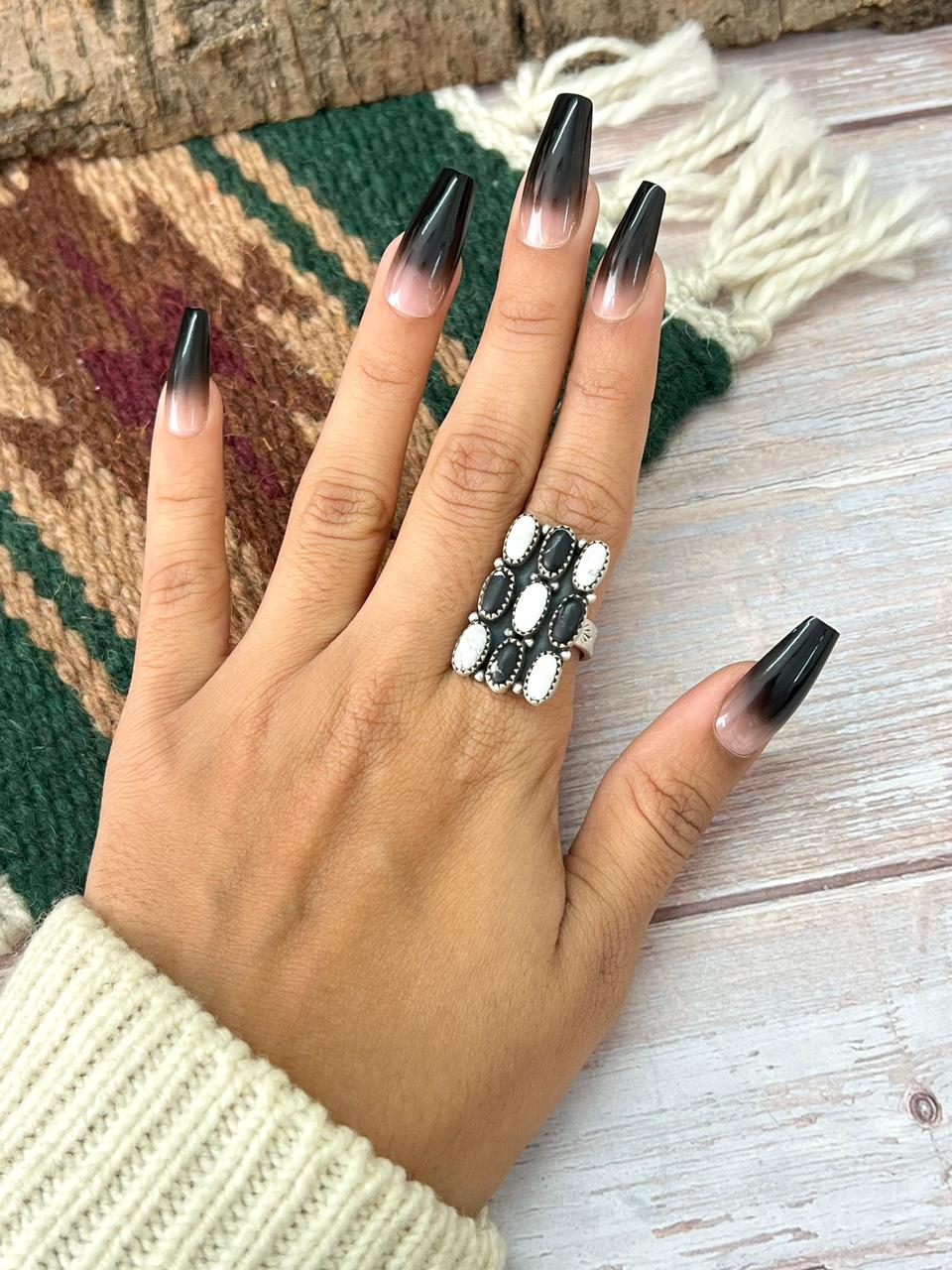 Handmade Sterling Silver White Buffalo Adjustable Ring "Signed Nizhoni"