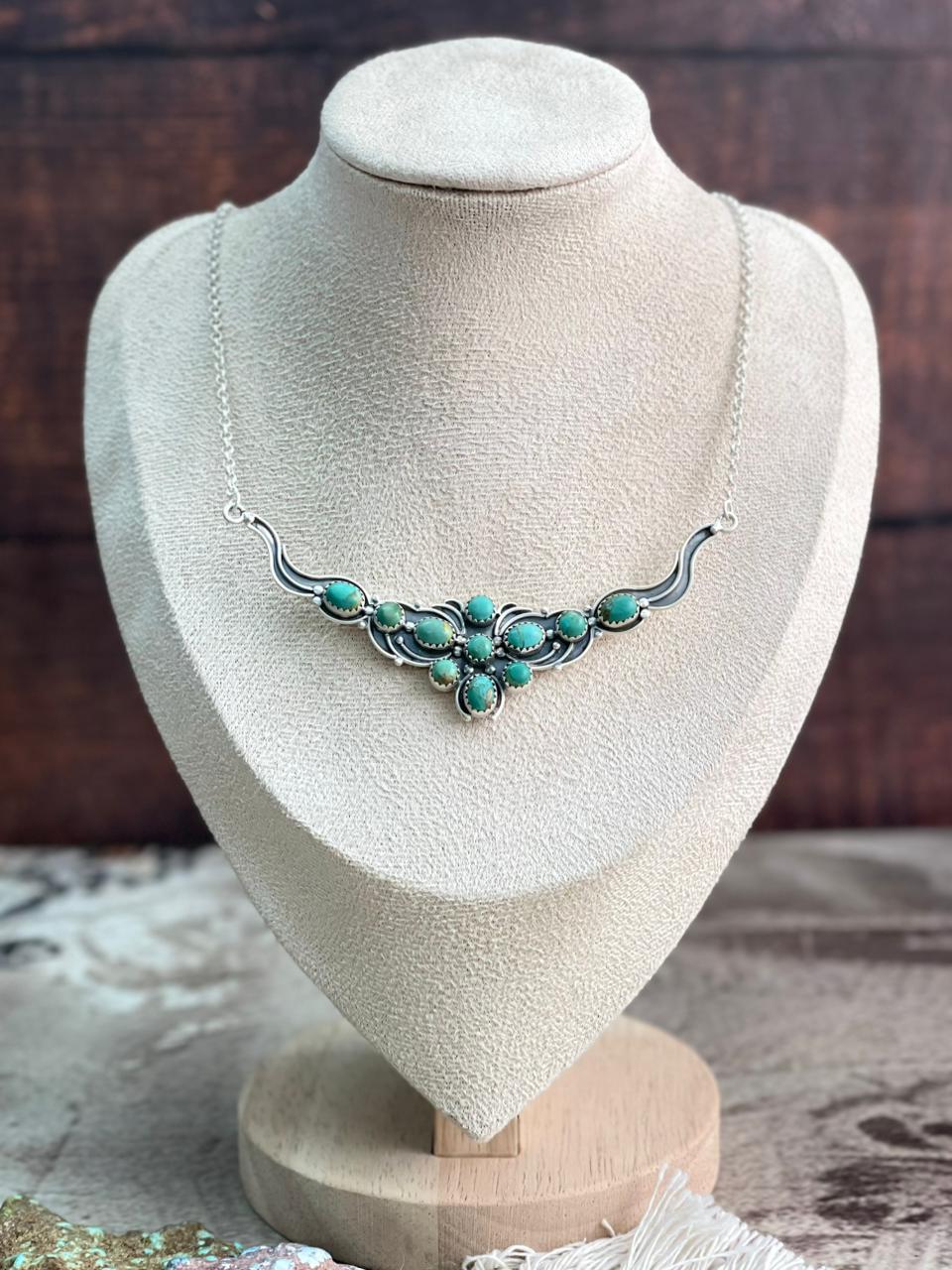 Handmade Sterling Silver Kingman Turquoise Necklace "Signed Nizhoni"