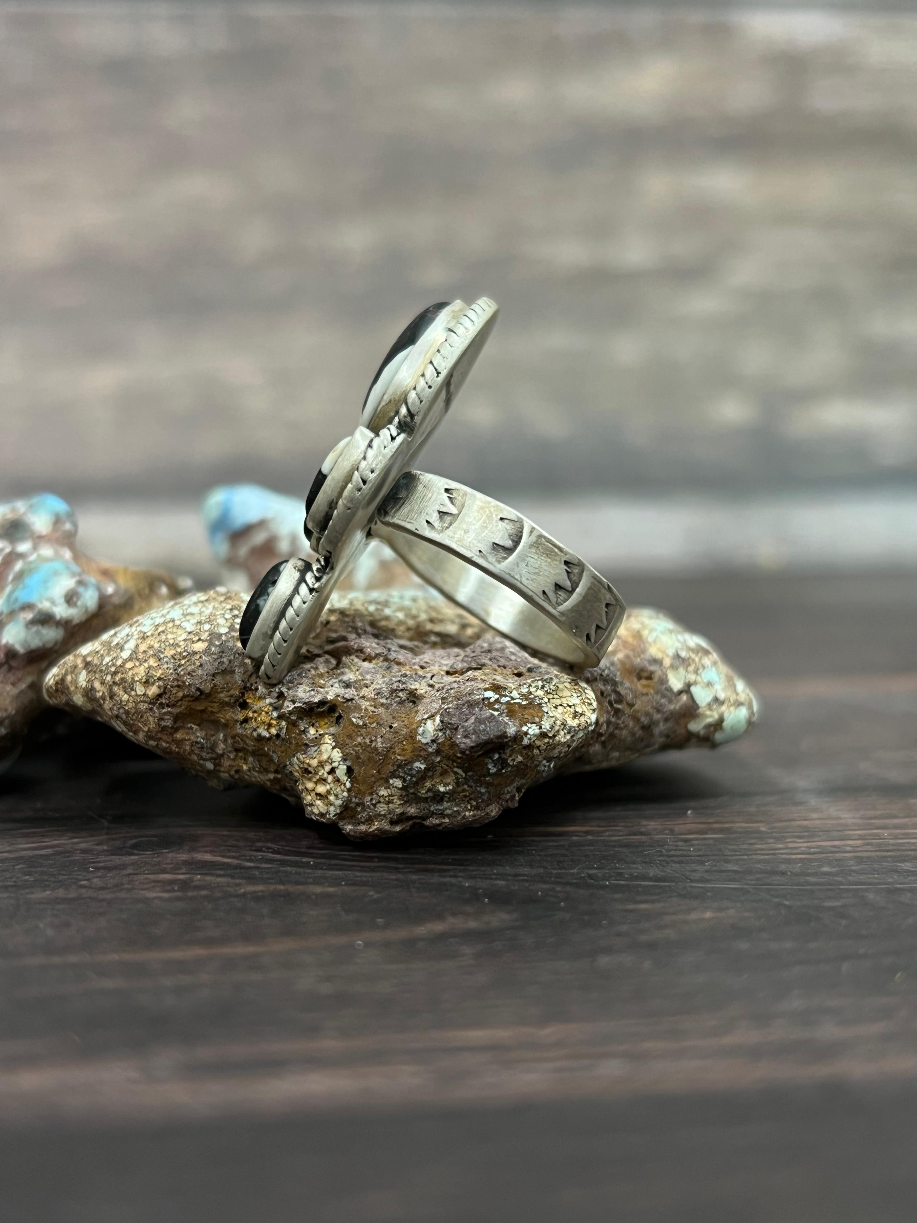 Handmade Sterling Silver White Buffalo Adjustable Ring With Signed Nizhoni