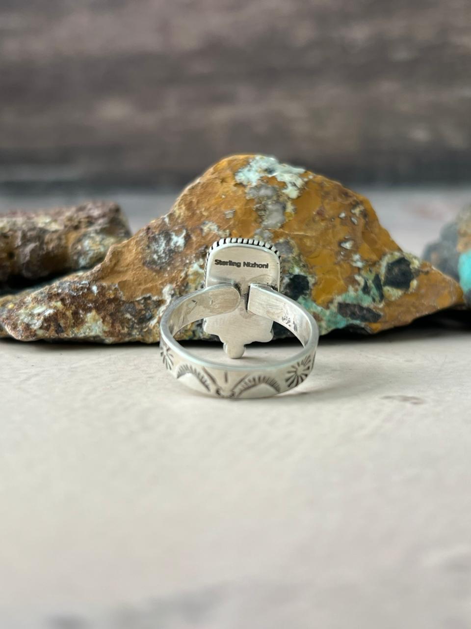 Handmade Sterling Silver Sonoran Mountain Turquoise Adjustable Ring "Signed Nizhoni"