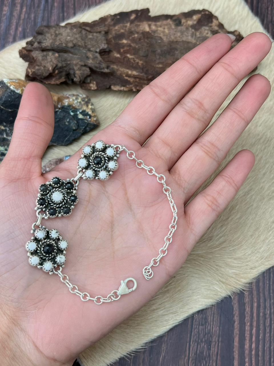 Handmade Sterling Silver White Buffalo Chain Bracelet "Signed Nizhoni"