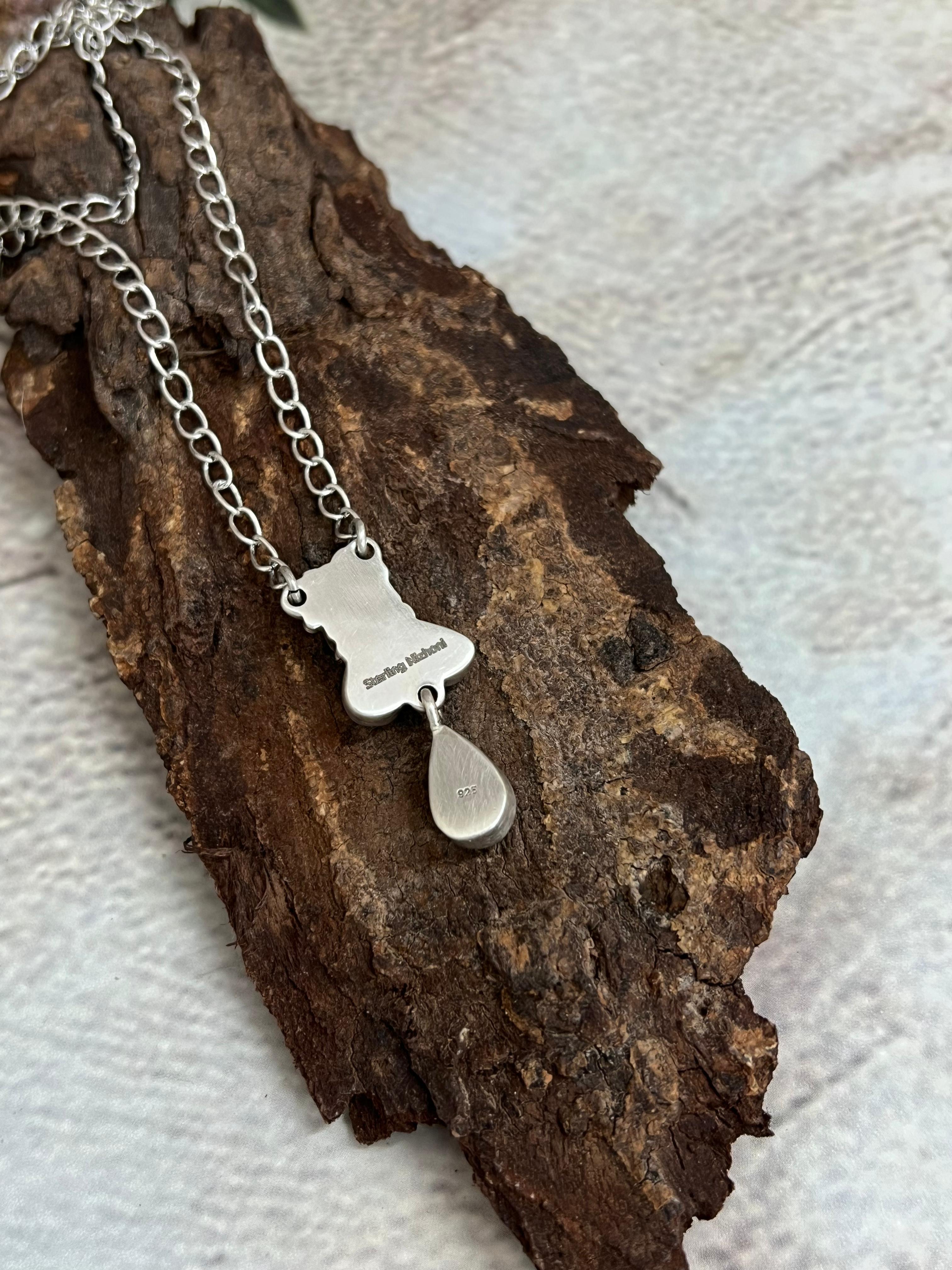 Handmade Sterling Silver Kingman Turquoise Necklace Signed Nizhoni