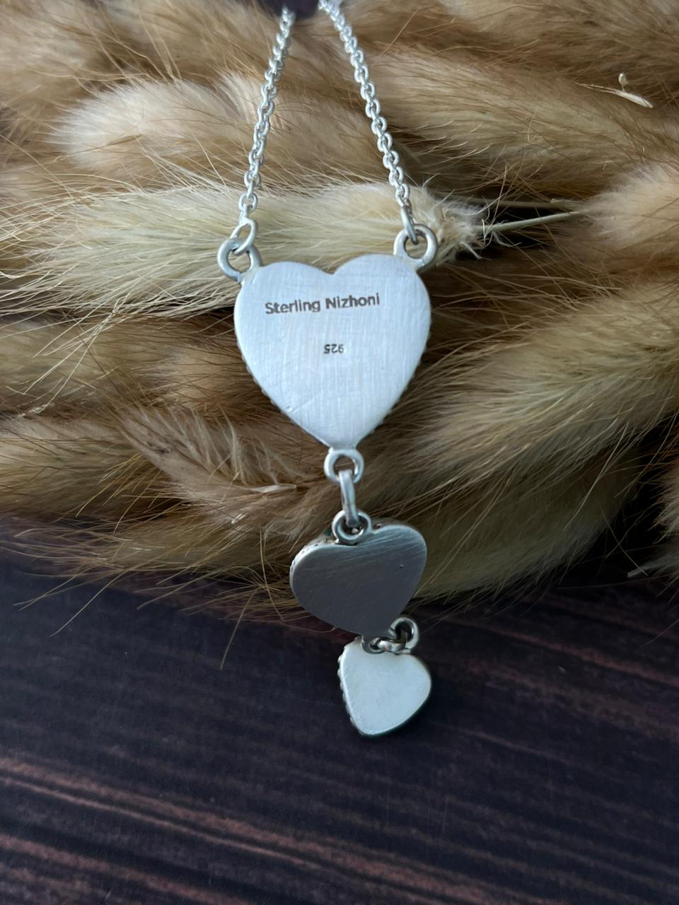 Handmade Sterling Silver Kingman Turquoise Heart Necklace "Signed Nizhoni"