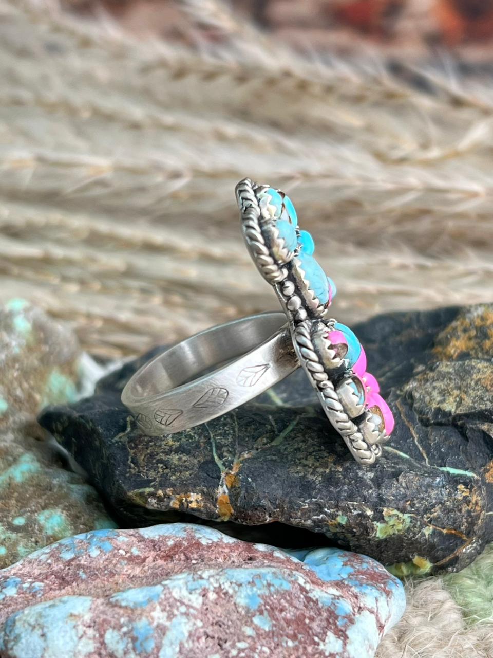 Handmade Sterling Silver Cotton Candy Adjustable Ring "Signed Nizhoni"