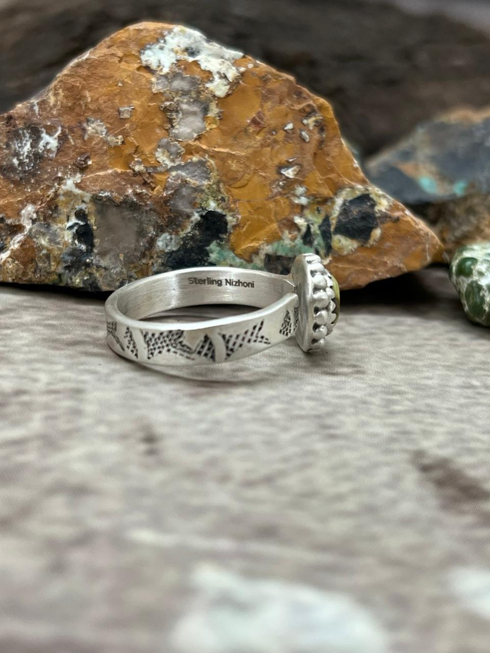 Handmade Sterling Silver Palomino Turquoise Adjustable Ring "Signed Nizhoni"