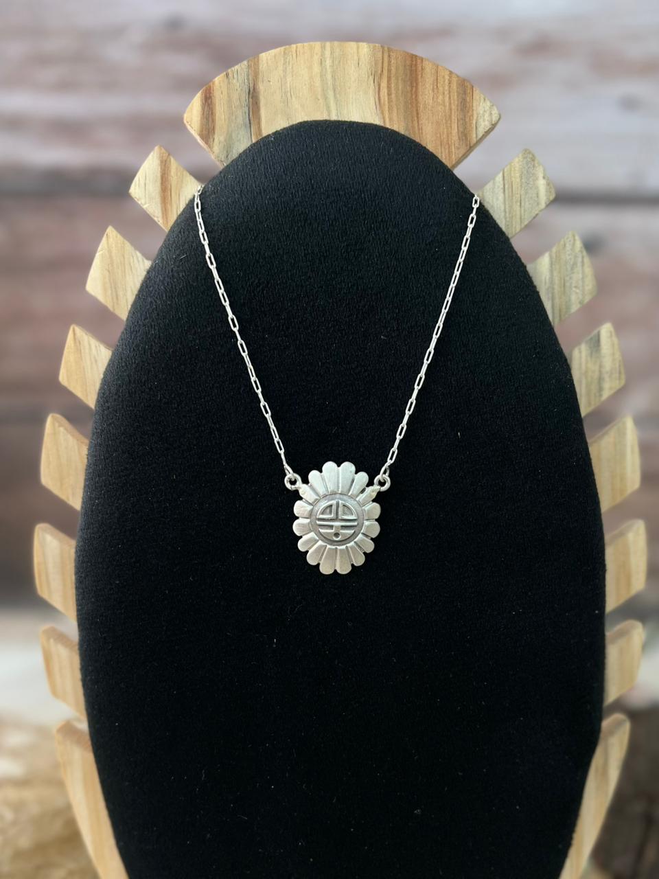 Handmade Sterling Silver Sunface Necklace "Signed Nizhoni"