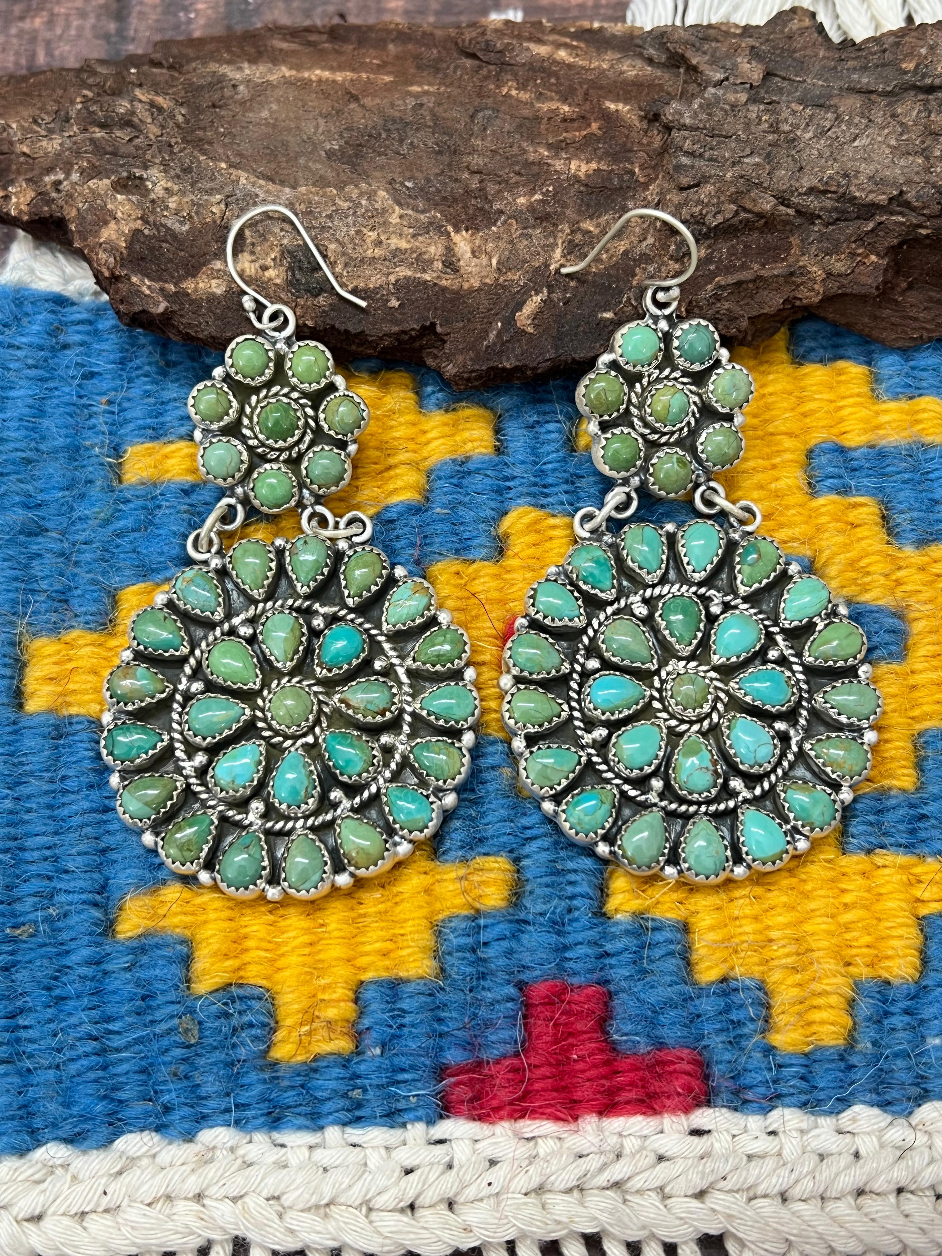 Handmade Sterling Silver Kingman Turquoise Hook Dangle Earrings with Signed Nizhoni (4)