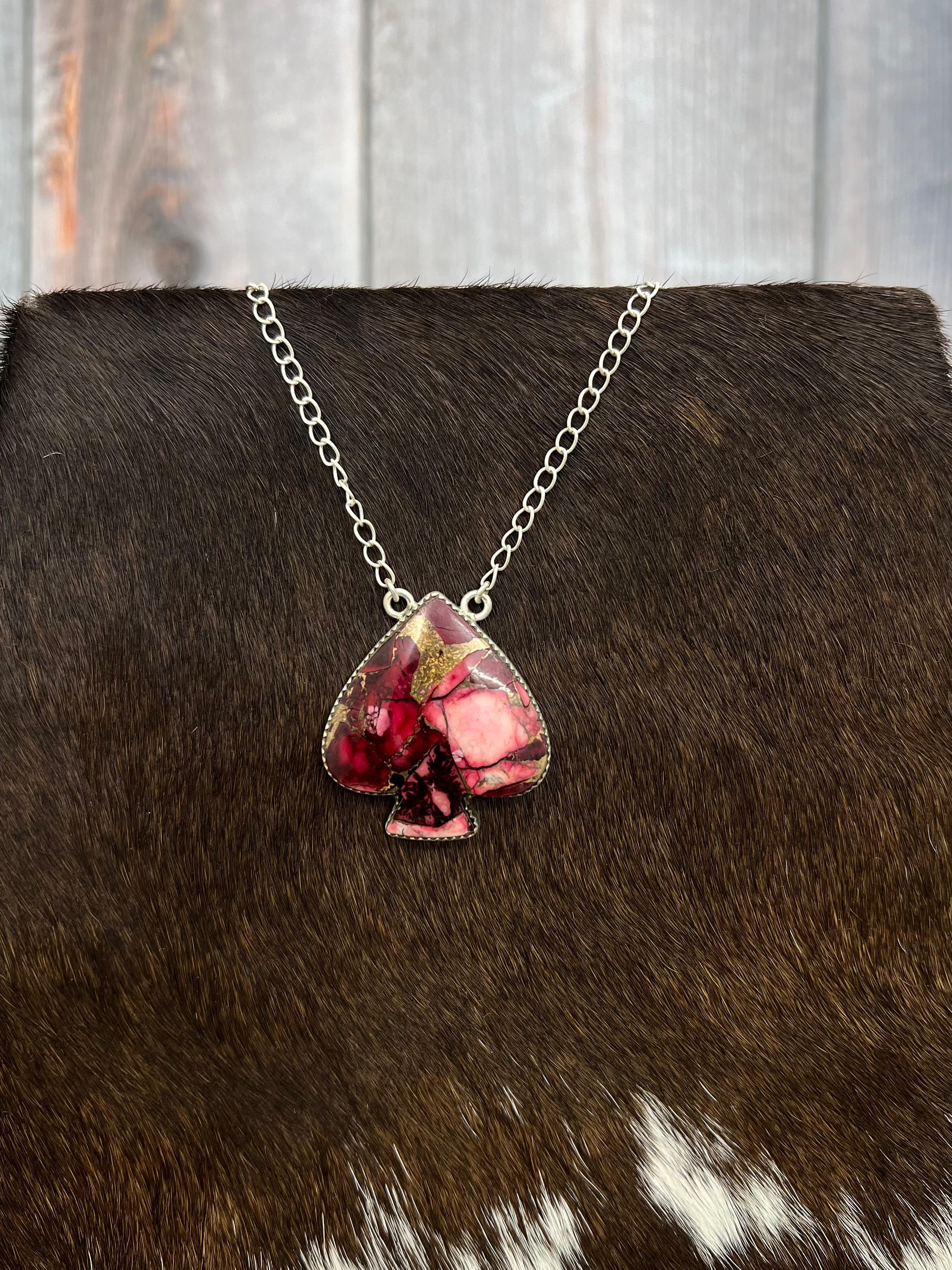 Handmade Sterling Silver Dahlia Rose Spade Necklace with Signed Nizhoni