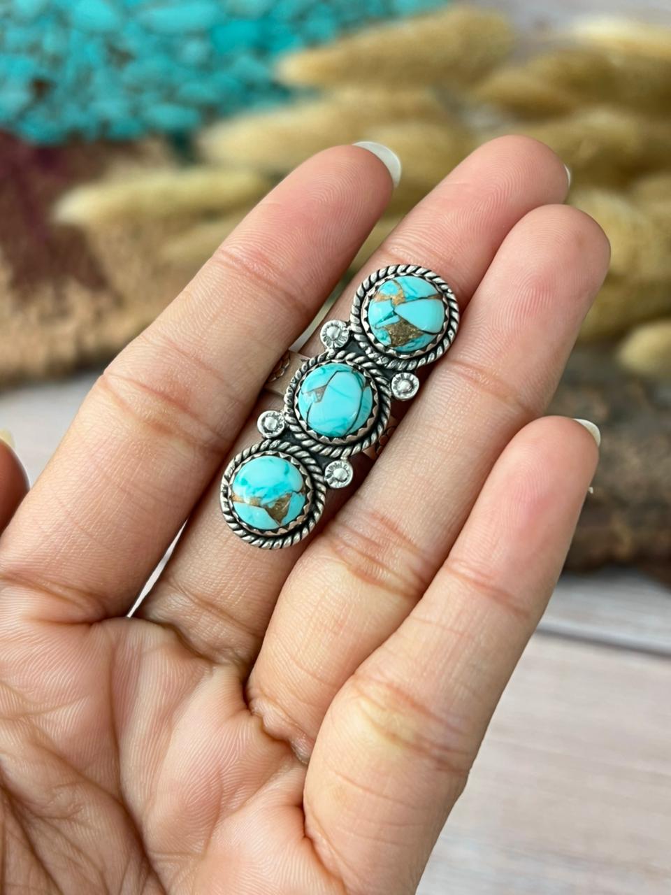 Handmade Sterling Silver Mint Dahlia Collection: Adjustable Ring "Signed Nizhoni" (9)