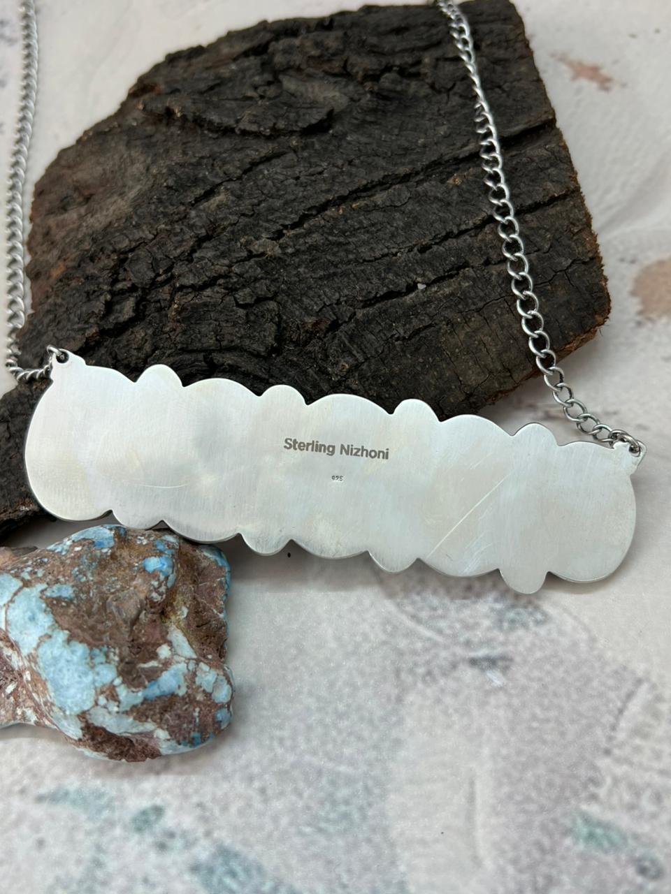 Handmade Sterling Silver Emerald Rose Heart Necklace "Signed Nizhoni"