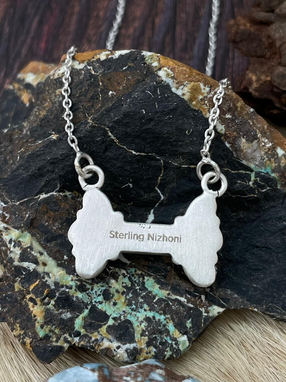 Handmade Sterling Silver White Buffalo Necklace "Signed Nizhoni"