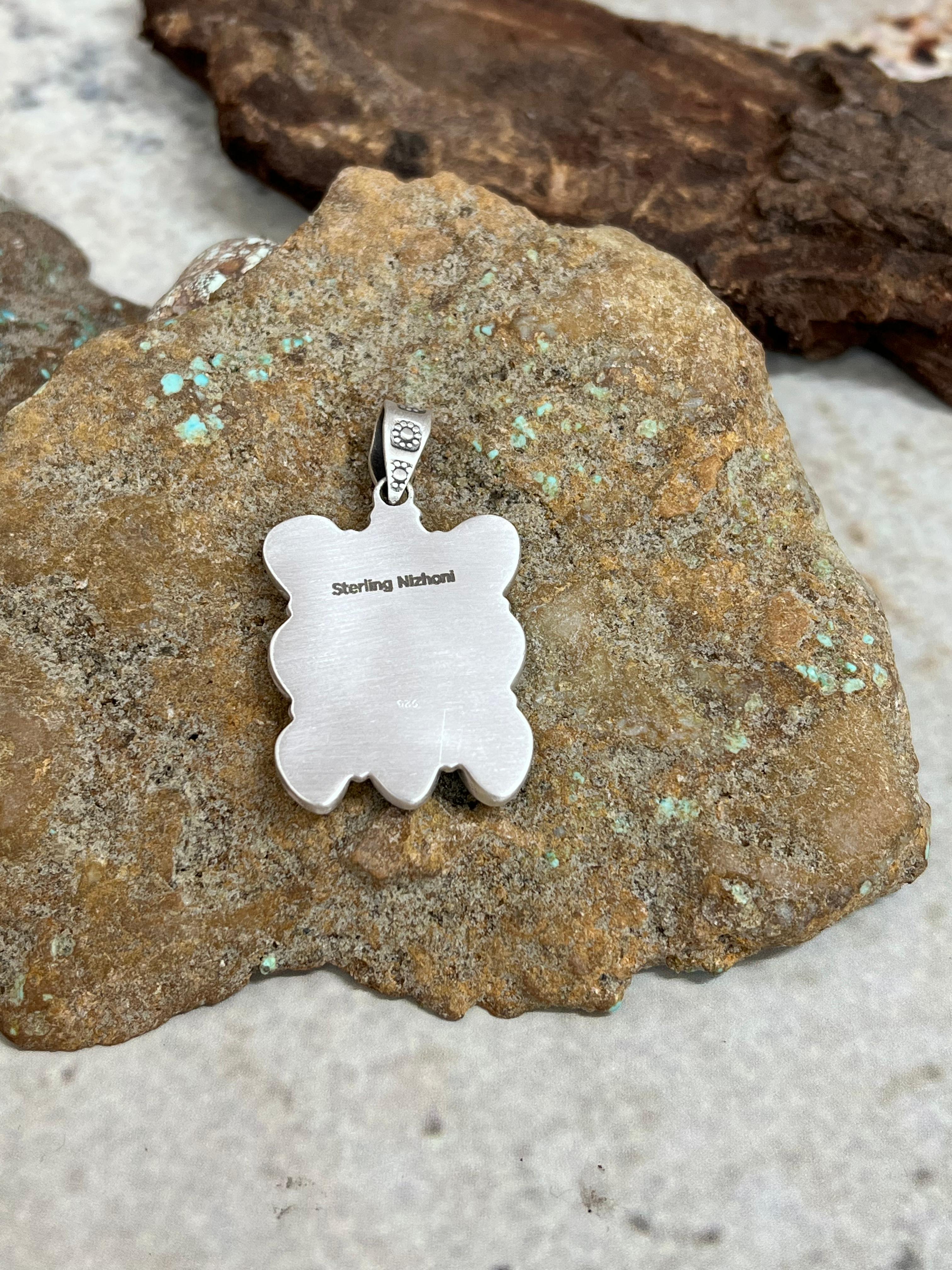 Handmade Sterling Silver Kingman Turquoise Pendant Signed Nizhoni