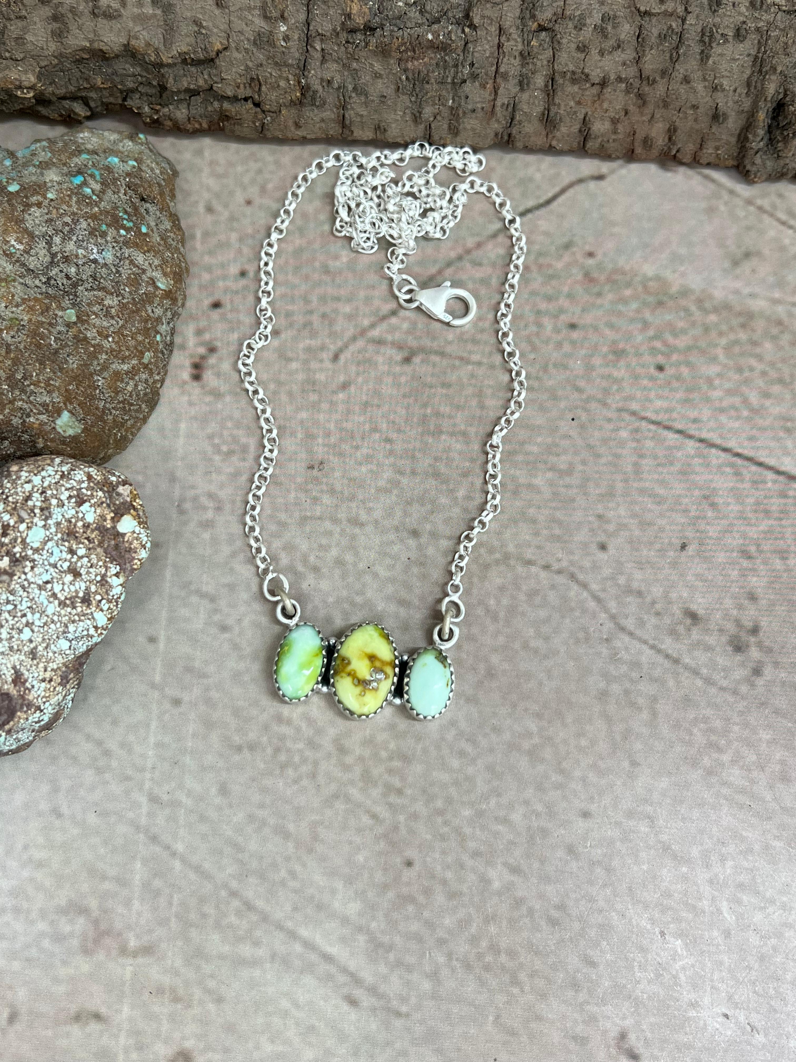 Handmade Sterling Silver Palomino Turquoise Necklace with Signed Nizhoni