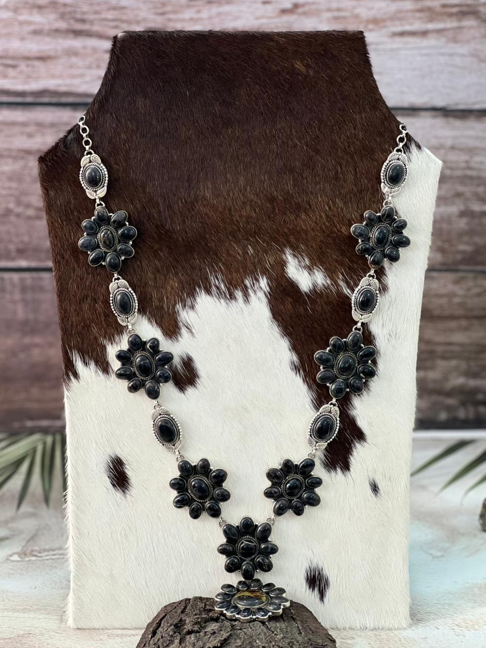 Handmade Sterling Silver Blackjack Turquoise Drop Necklace "Signed Nizhoni"