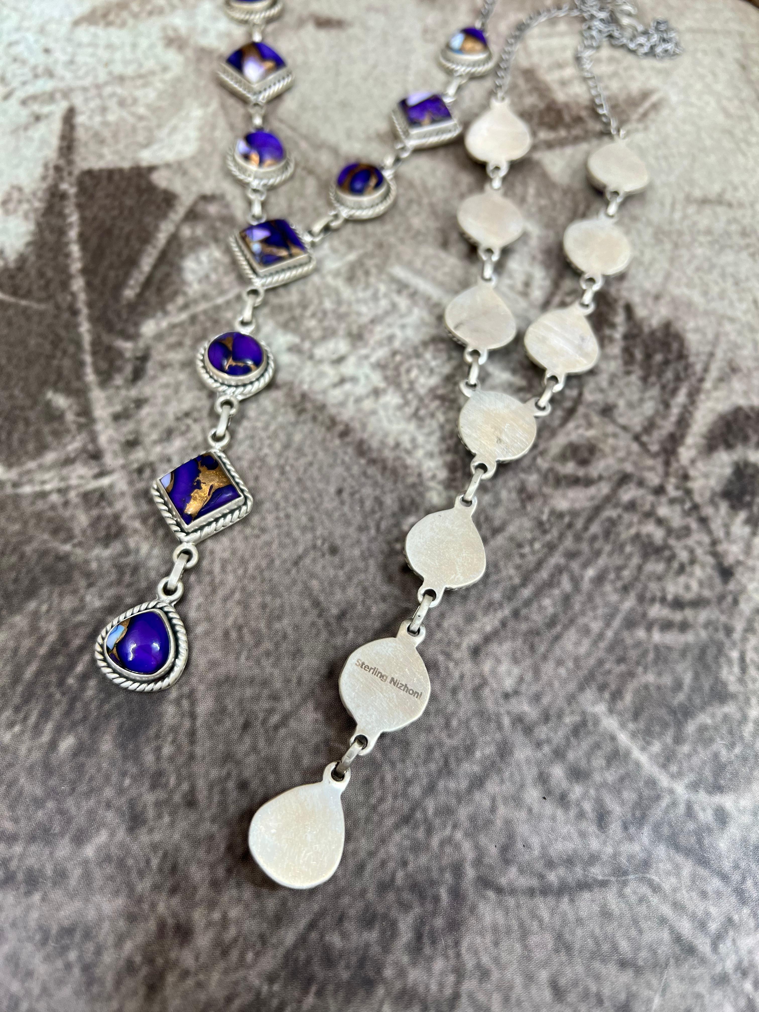 Handmade Sterling Silver Purple Ice Rose Dahlia, Purple Blue Ice Rose Dahlia Necklace, Signed Nizhoni