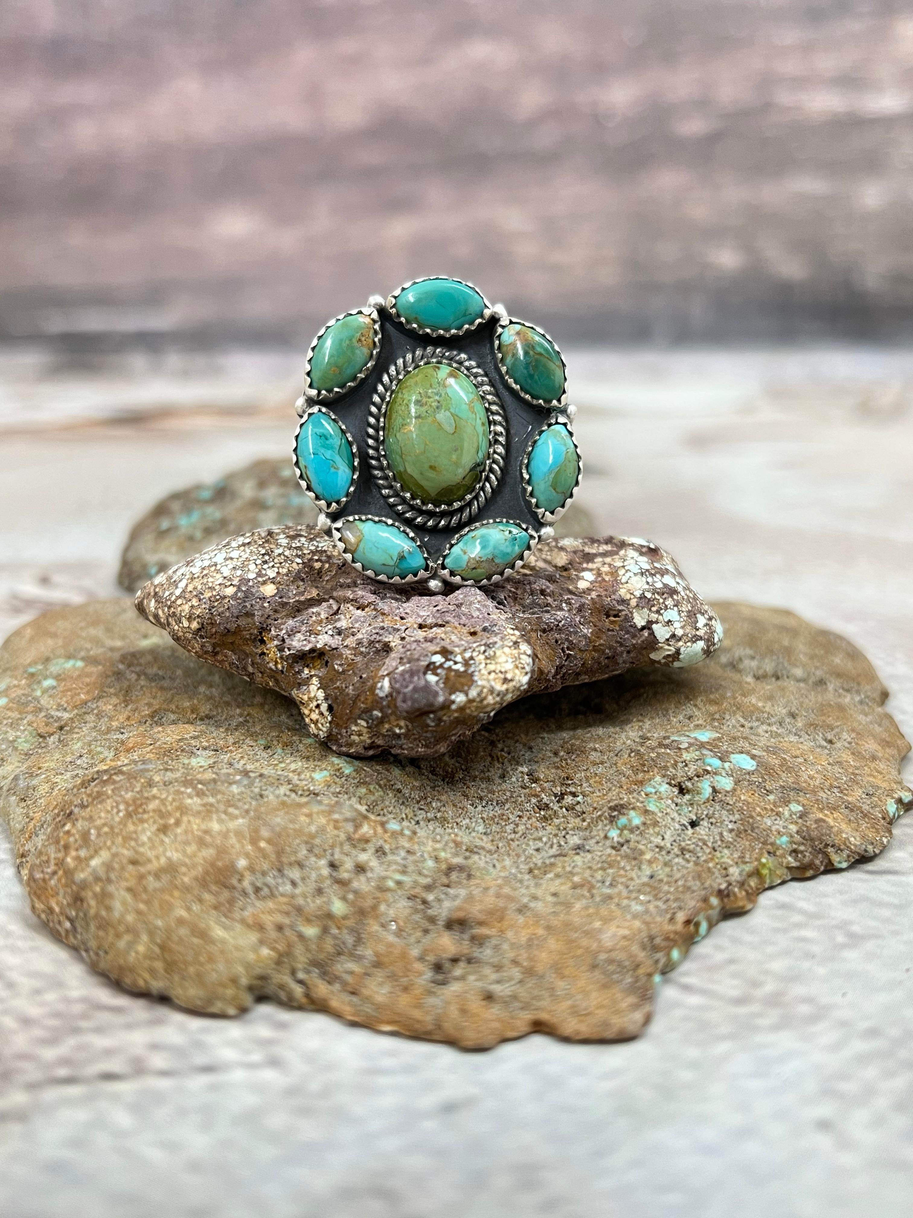Handmade Sterling Silver Kingman Turquoise Adjustable Ring Signed Nizhoni (3)