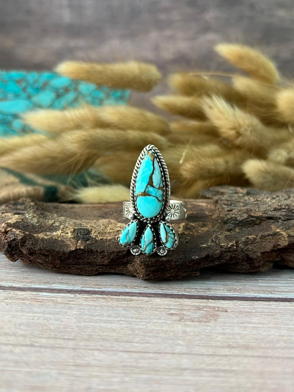 Handmade Sterling Silver Mint Dahlia Collection: Adjustable Ring "Signed Nizhoni" (8)