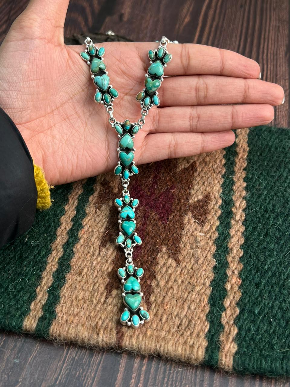 "Heart Collection" Handmade Sterling Silver Kingman Turquoise Necklace "Signed Nizhoni"