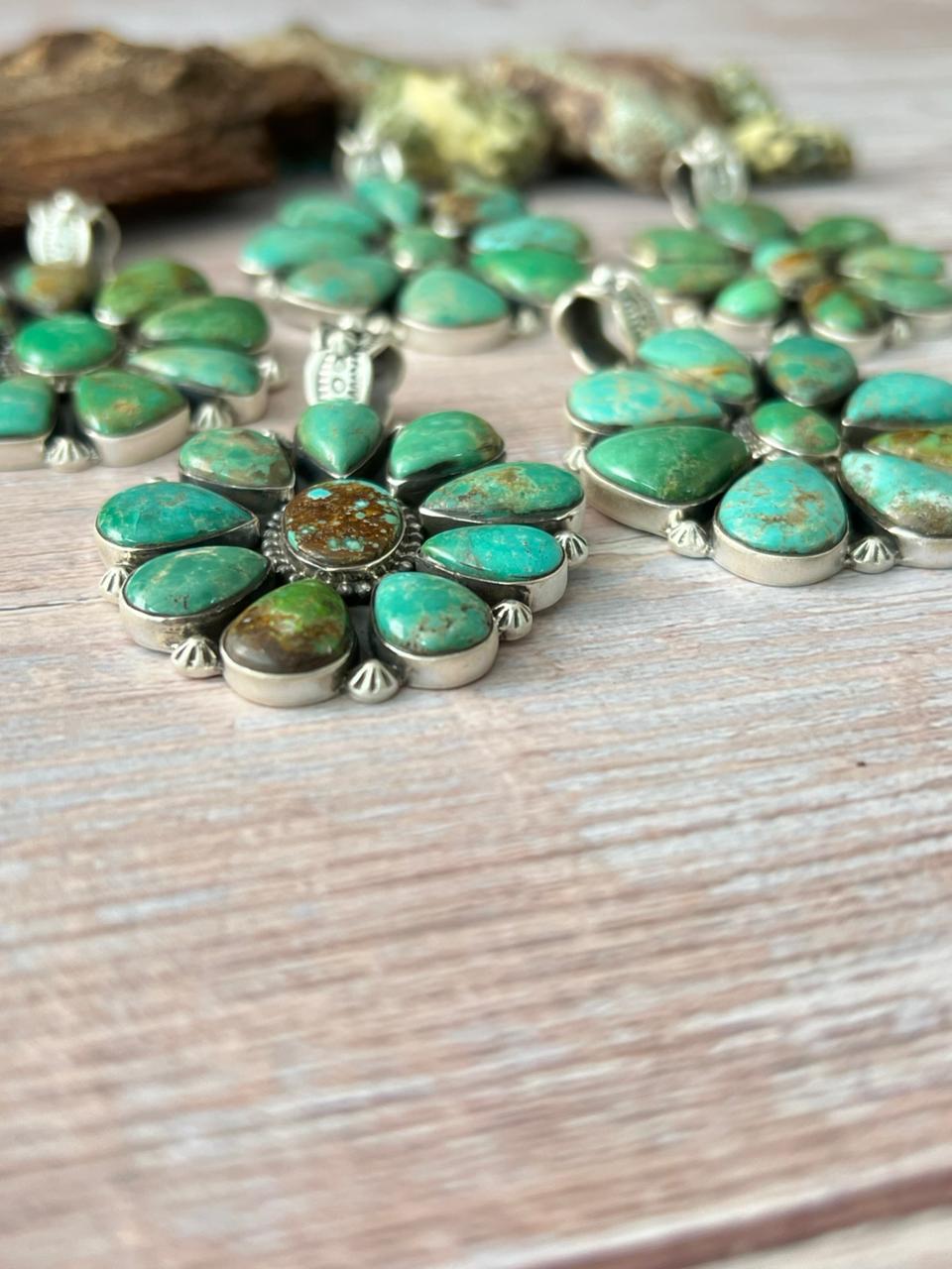 Handmade Sterling Silver Mantis Turquoise Pendant with Signed Nizhoni