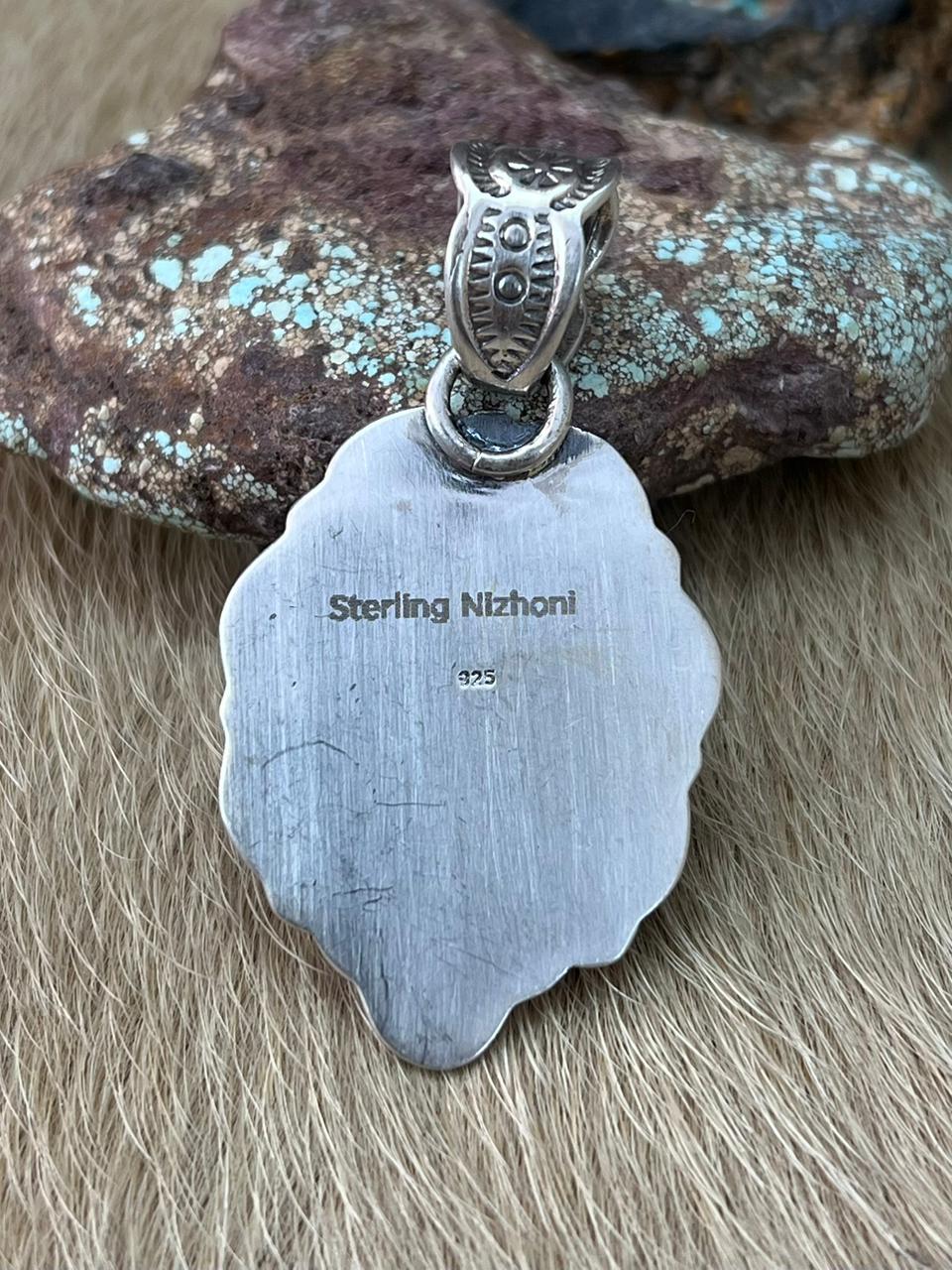 Handmade Sterling Silver Arizona Blue Turquoise Pendant "Signed Nizhoni"