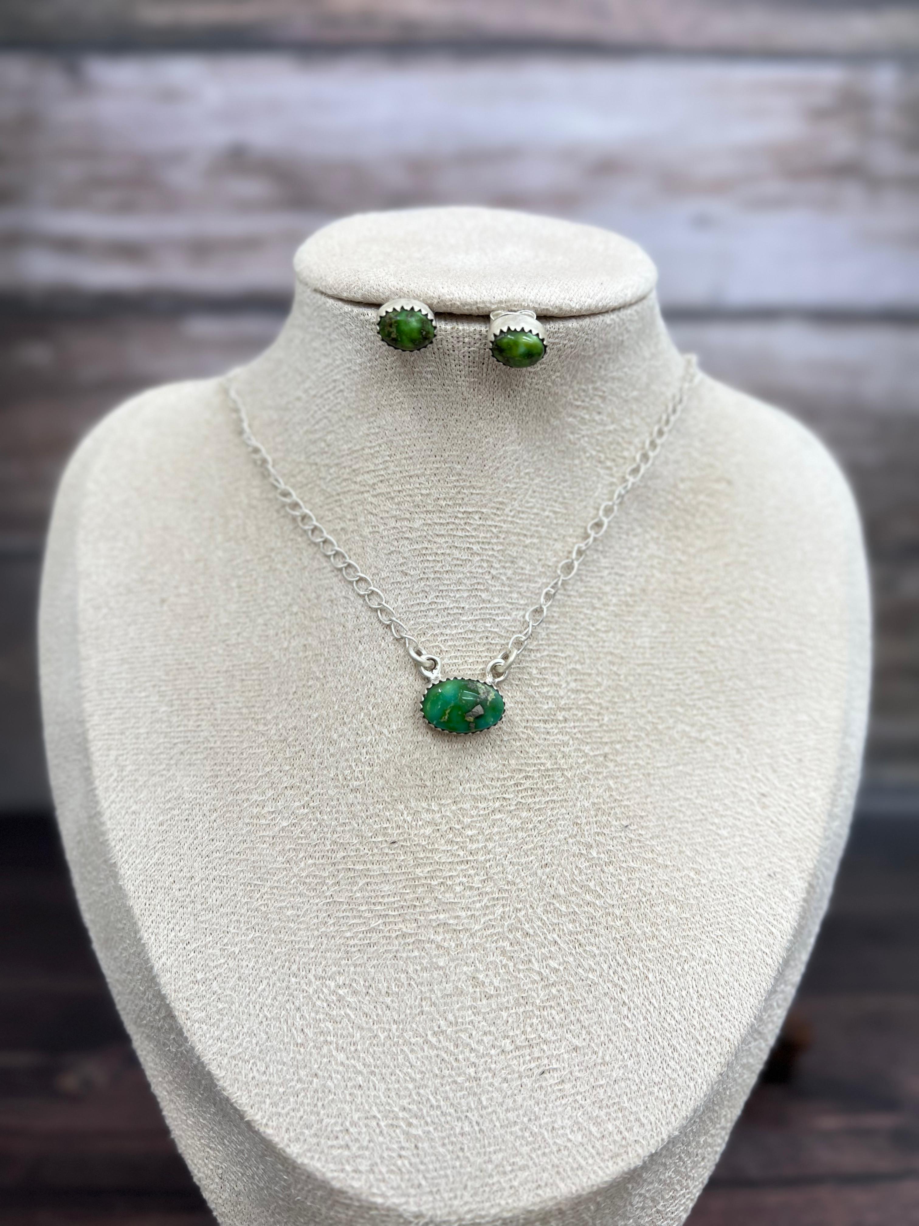 Handmade Sterling Silver Sonoran Mountain Turquoise Necklace Earrings Set with Signed Nizhoni