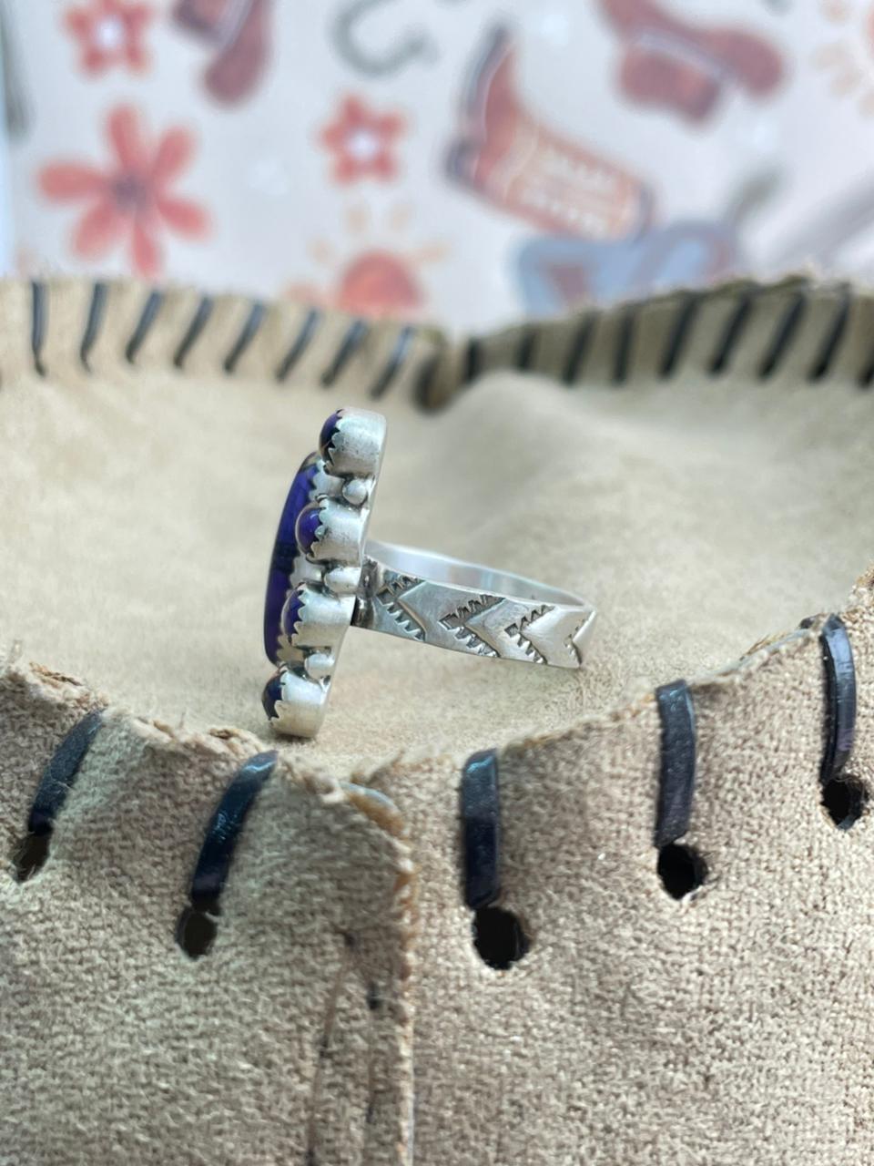 Handmade Sterling Silver Grape Dahlia Adjustable Ring "Signed Nizhoni"