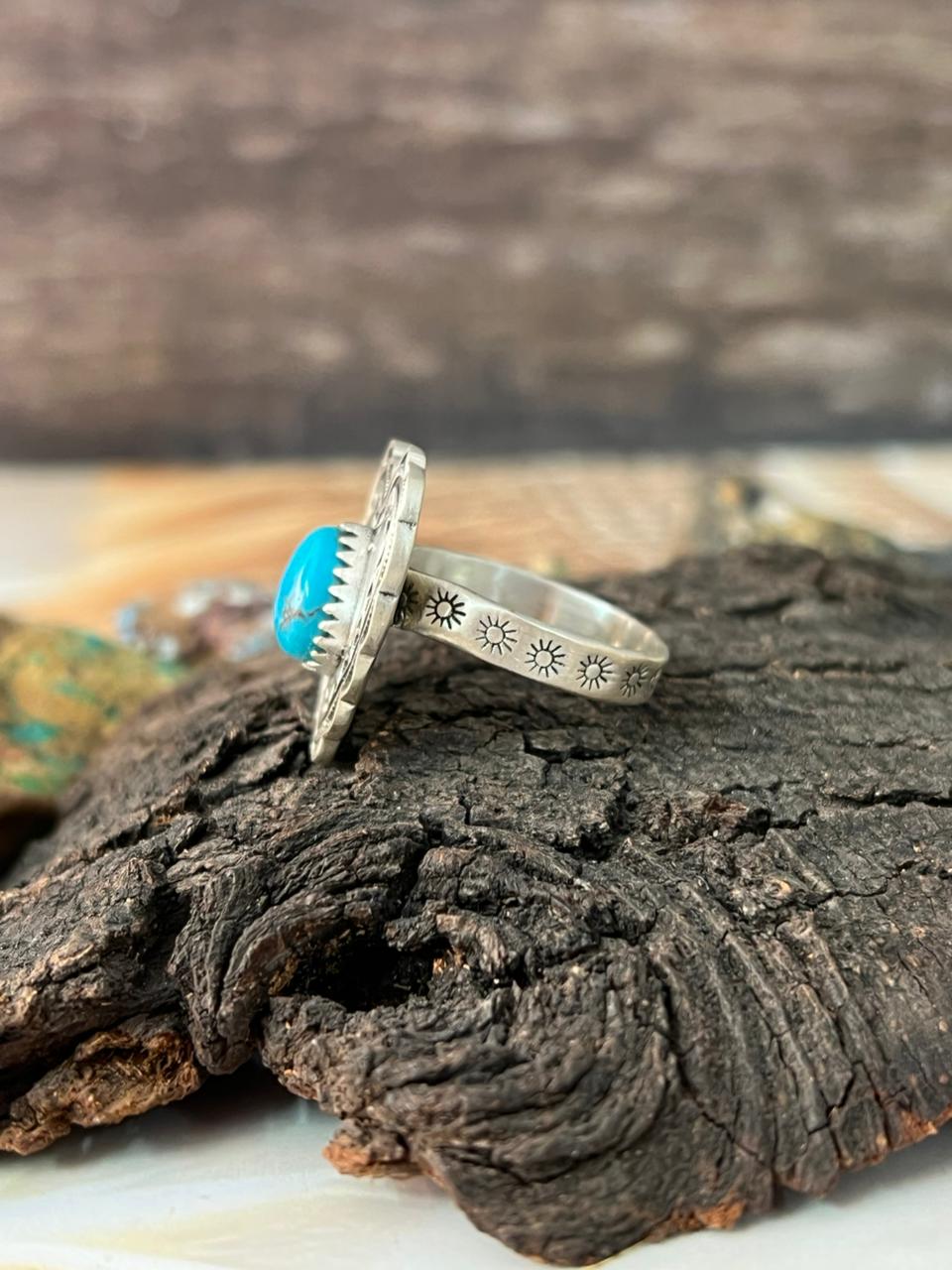 Handmade Sterling Silver Kingman Turquoise Heart Adjustable Ring "Signed Nizhoni"
