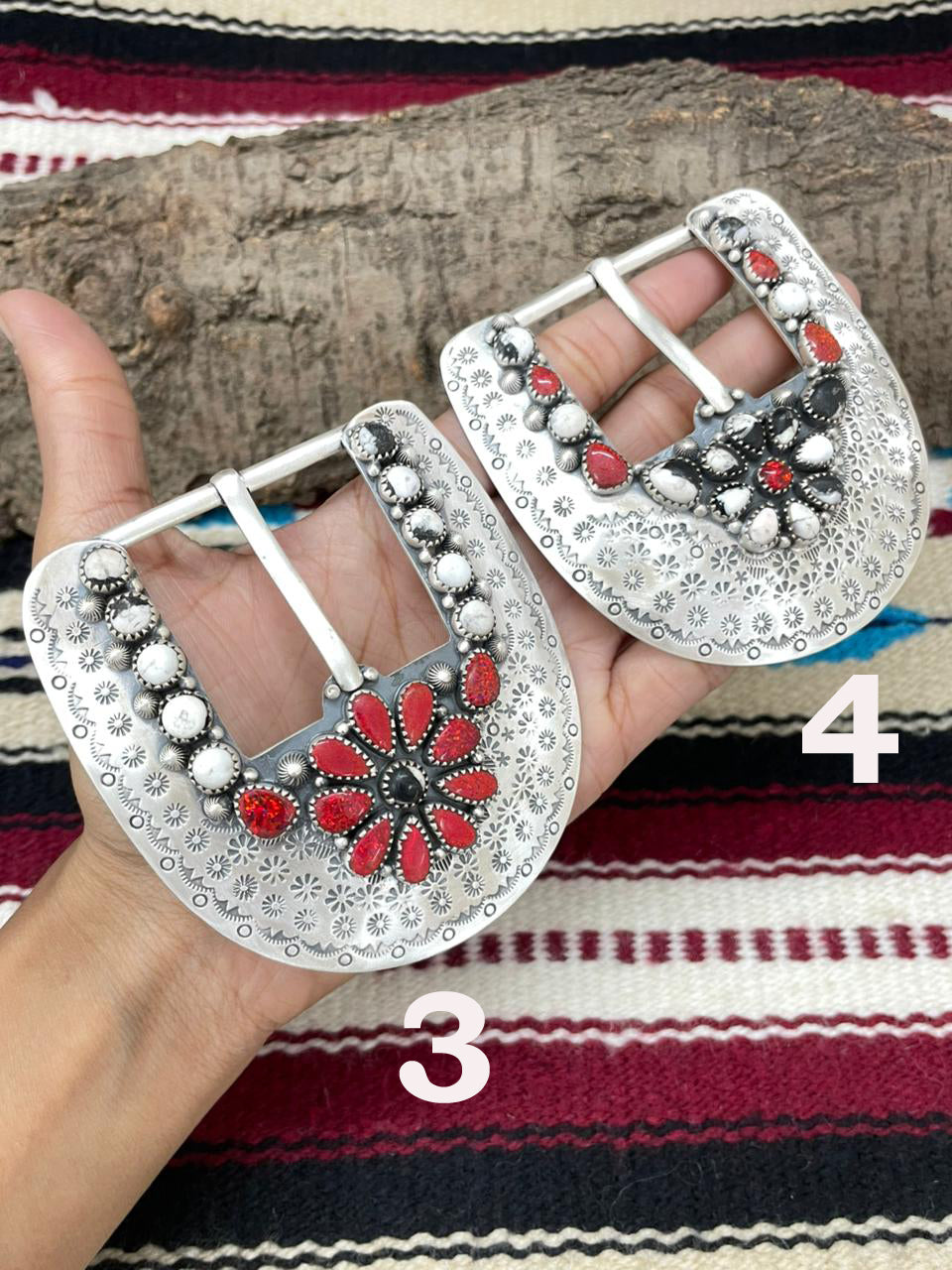 Handmade Sterling Silver Belt Buckle White Buffalo with Red Opal "Signed Nizhoni"