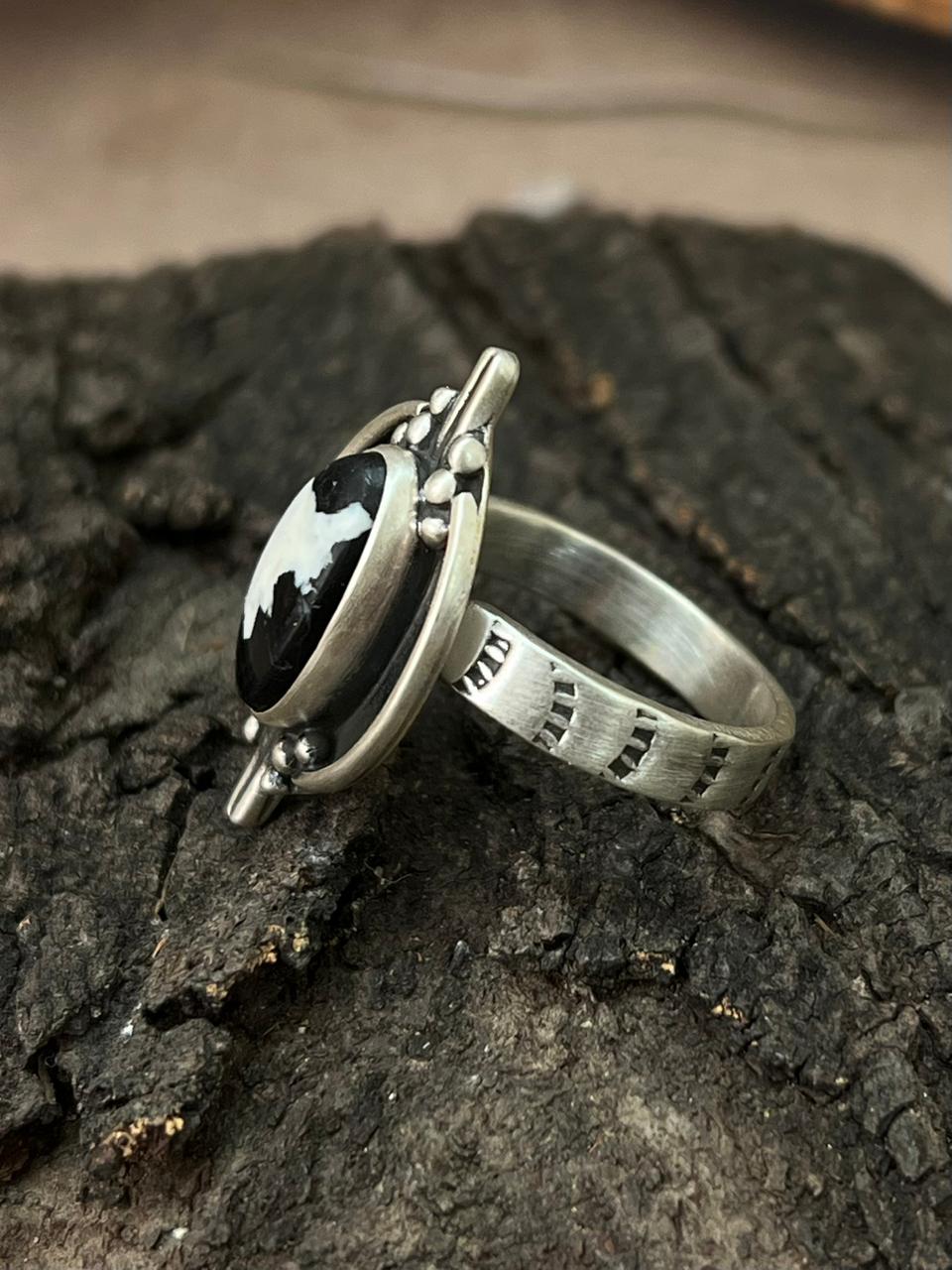 Handmade Sterling Silver White Buffalo Adjustable Ring "Signed Nizhoni"