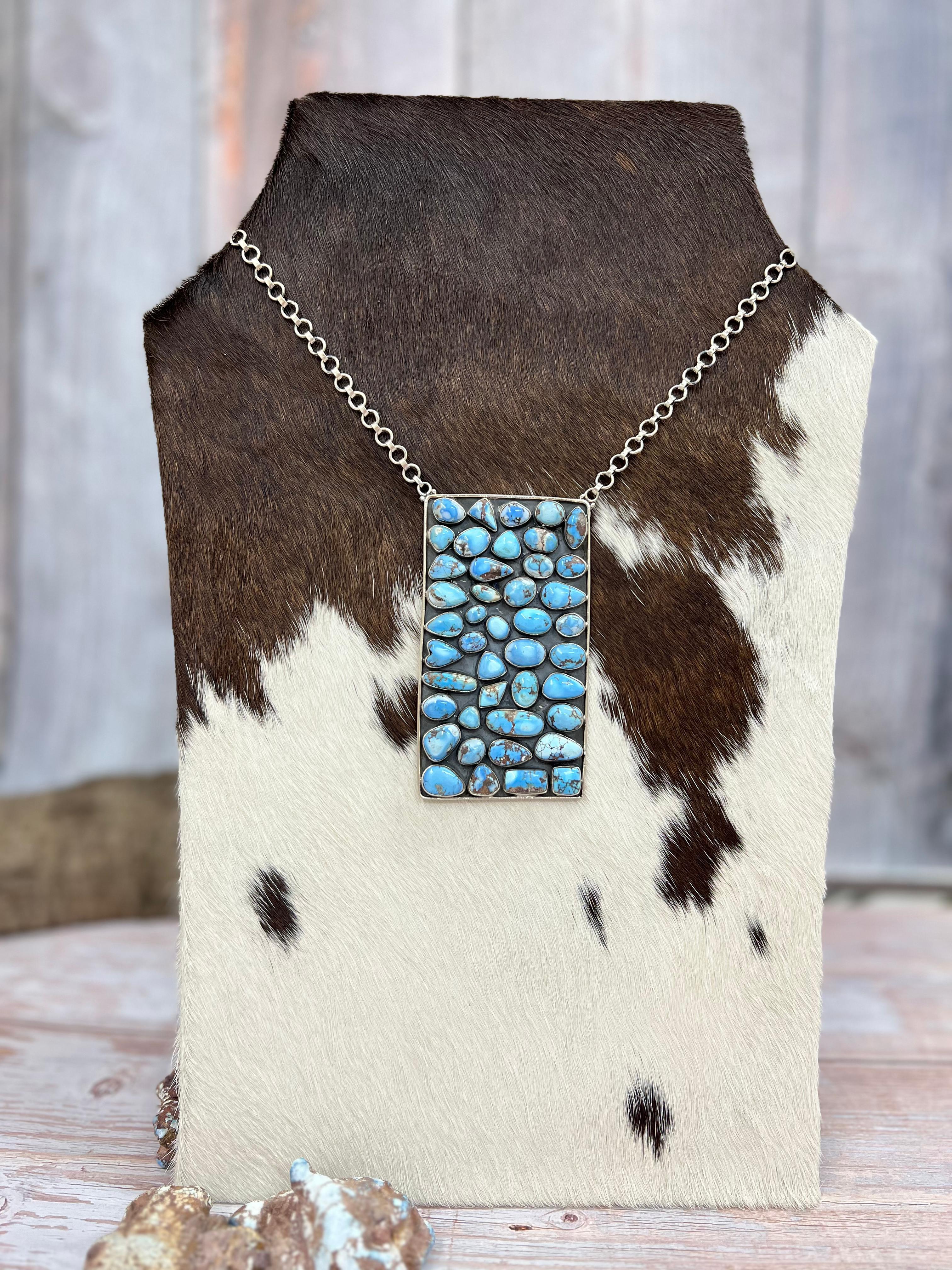 Handmade Sterling Silver Golden Hills Turquoise Necklace with Signed Nizhoni